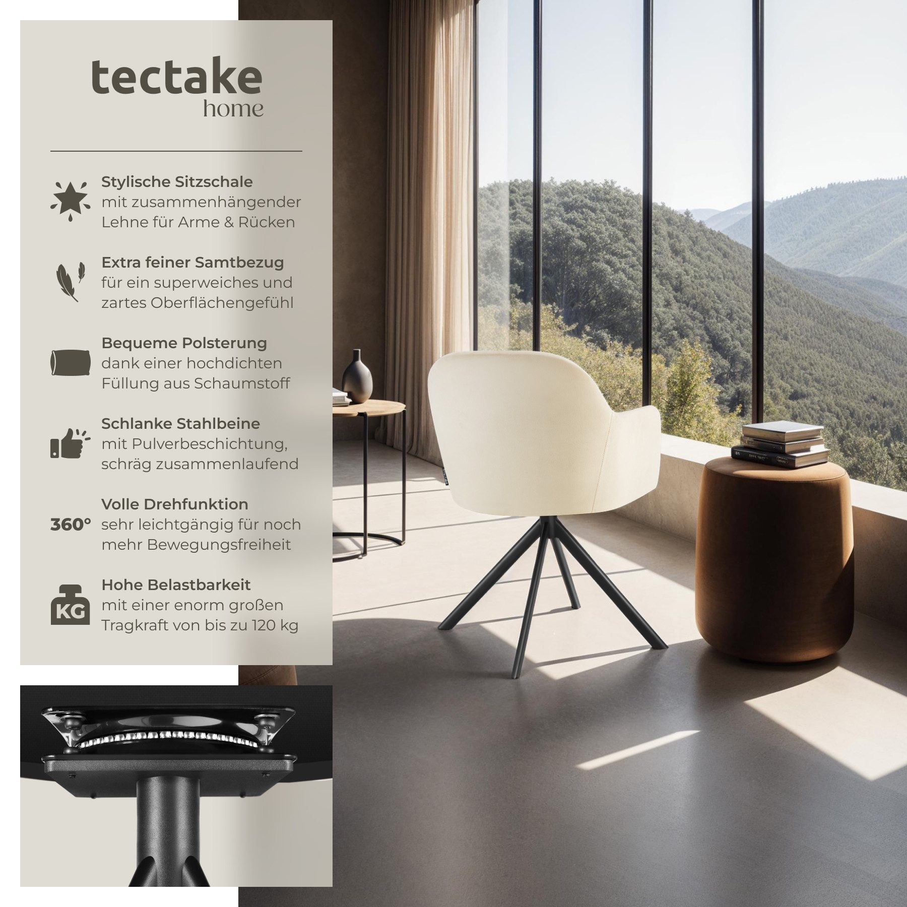 tectake Esszimmerstuhl Samt-Drehstuhl (Set, 4 St), günstig online kaufen