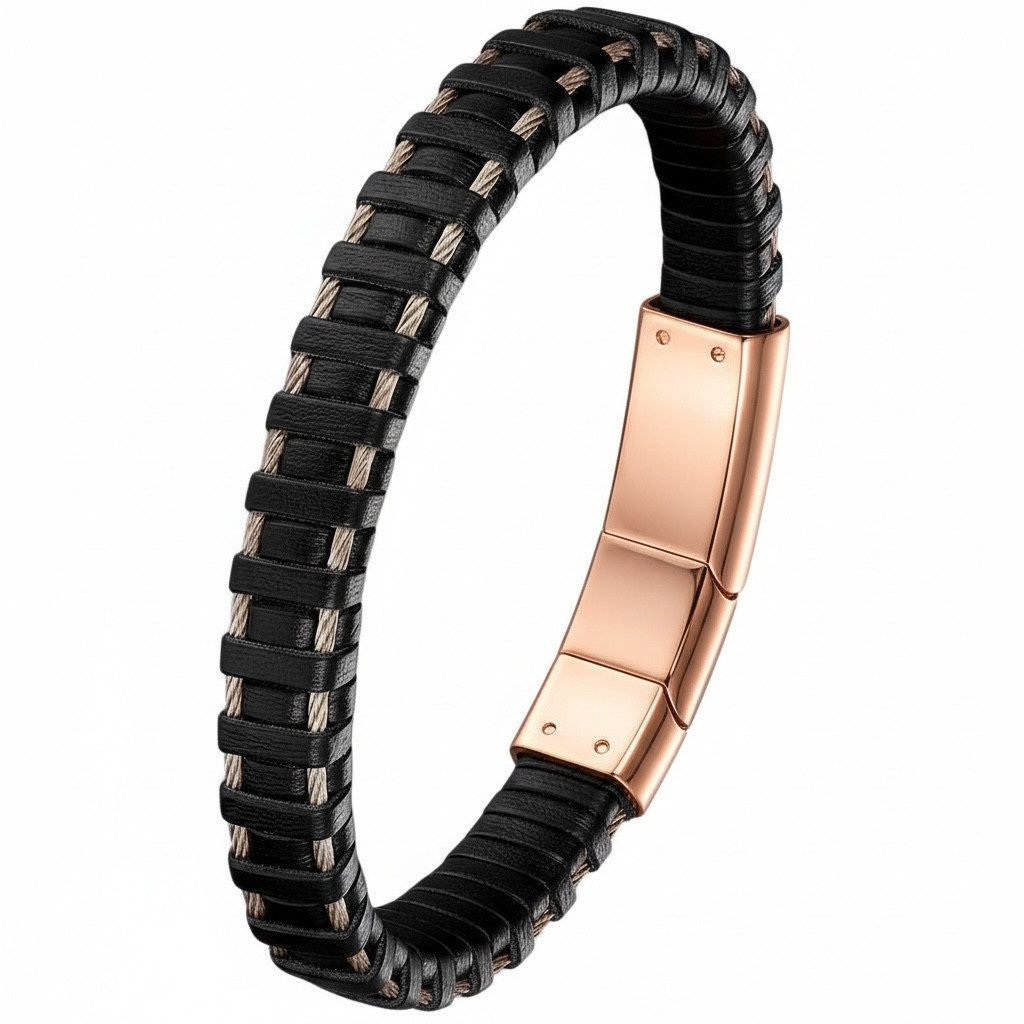 Lederarmband Karisma Männer Lederarmband Edelstahl Draht Verschluss-Platte
