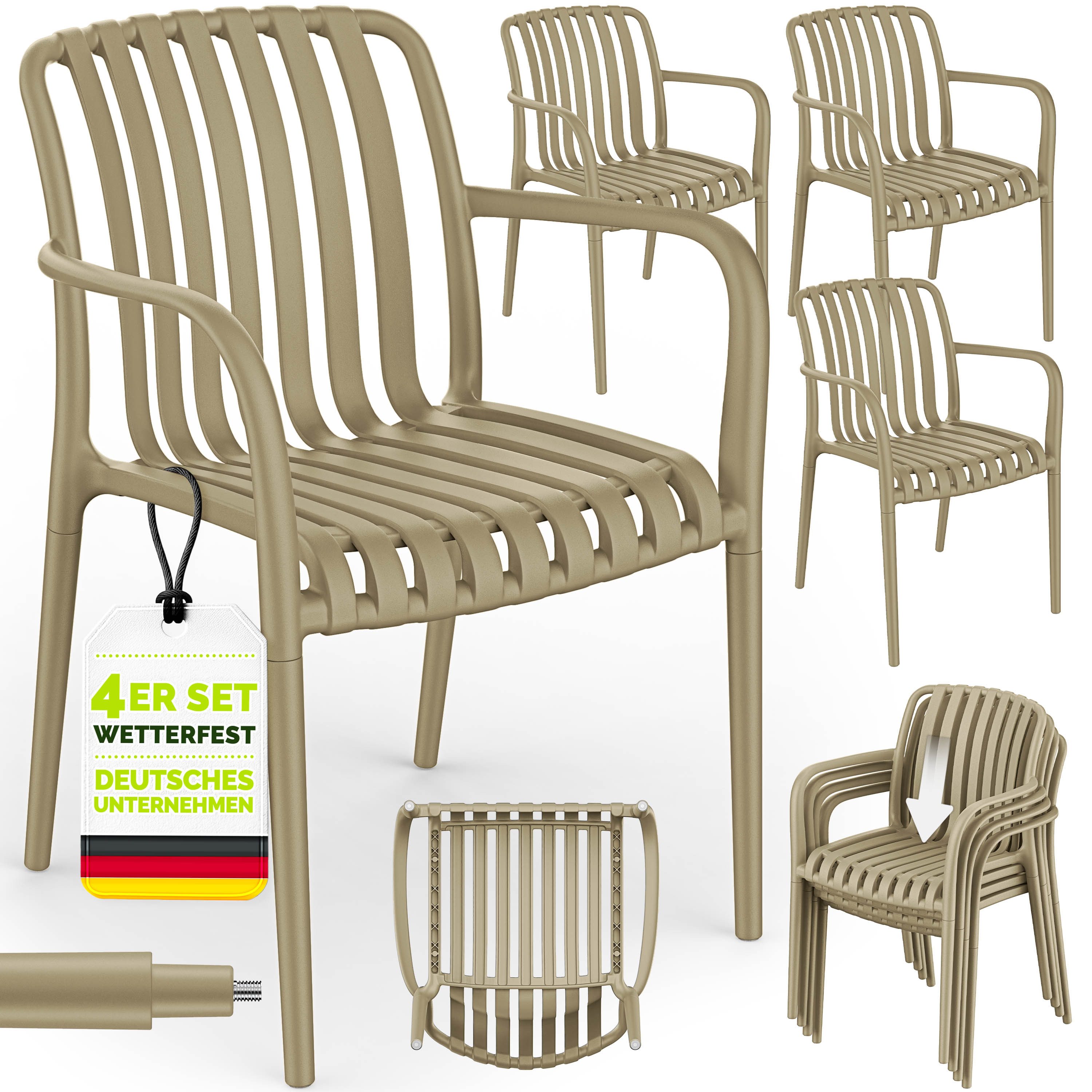 tillvex Gartentisch tillvex® Kavo Gartenstuhl Kunststoff mit/ohne Armlehne (Gartenstühle UV-beständig Terrassenstuhl Gartenmöbel, 4-St., Terrasse Balkon Outdoor Garten), 120kg