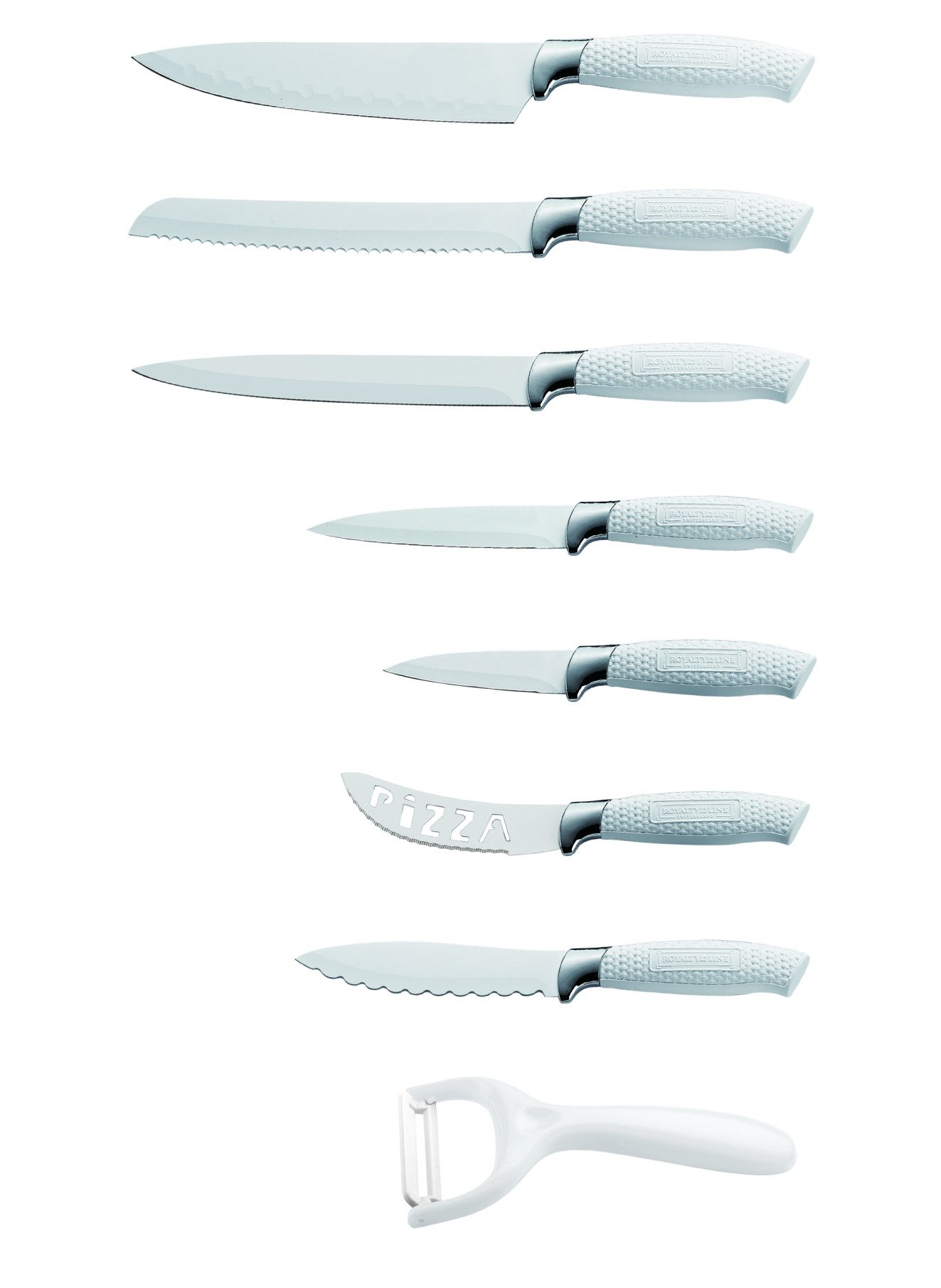 Royalty Line Messer-Set Messer Kochmesser Sparschäler Messerset 8-tlg. weiß RL-WHT7-W (Set bestehend aus 7 Messern und 1 Sparschäler)