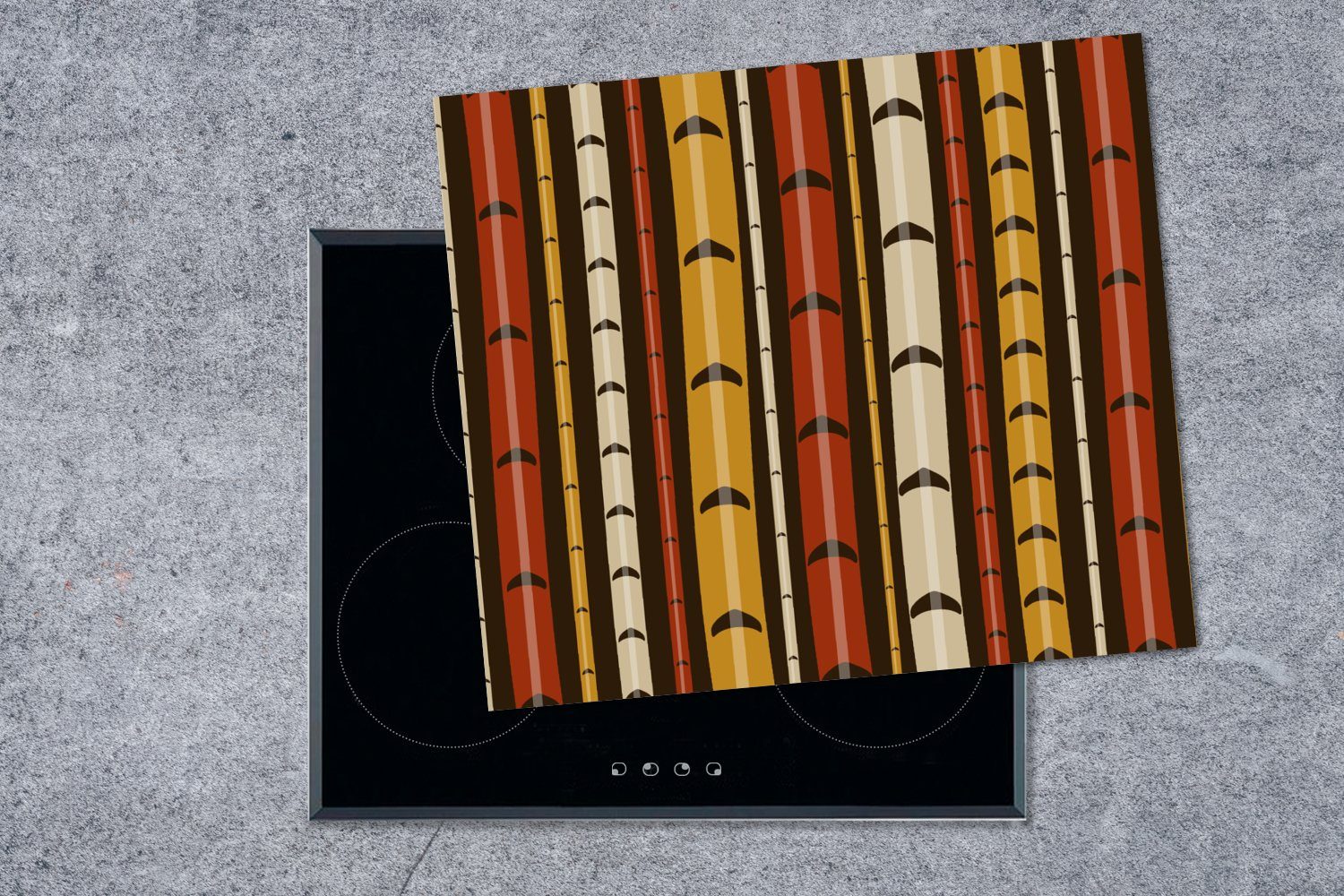 Muster, nutzbar, cm, MuchoWow Bambus Japanisch Vinyl, Herdblende-/Abdeckplatte 60x52 - Ceranfeldabdeckung Wald tlg), (1 - - Arbeitsfläche Mobile