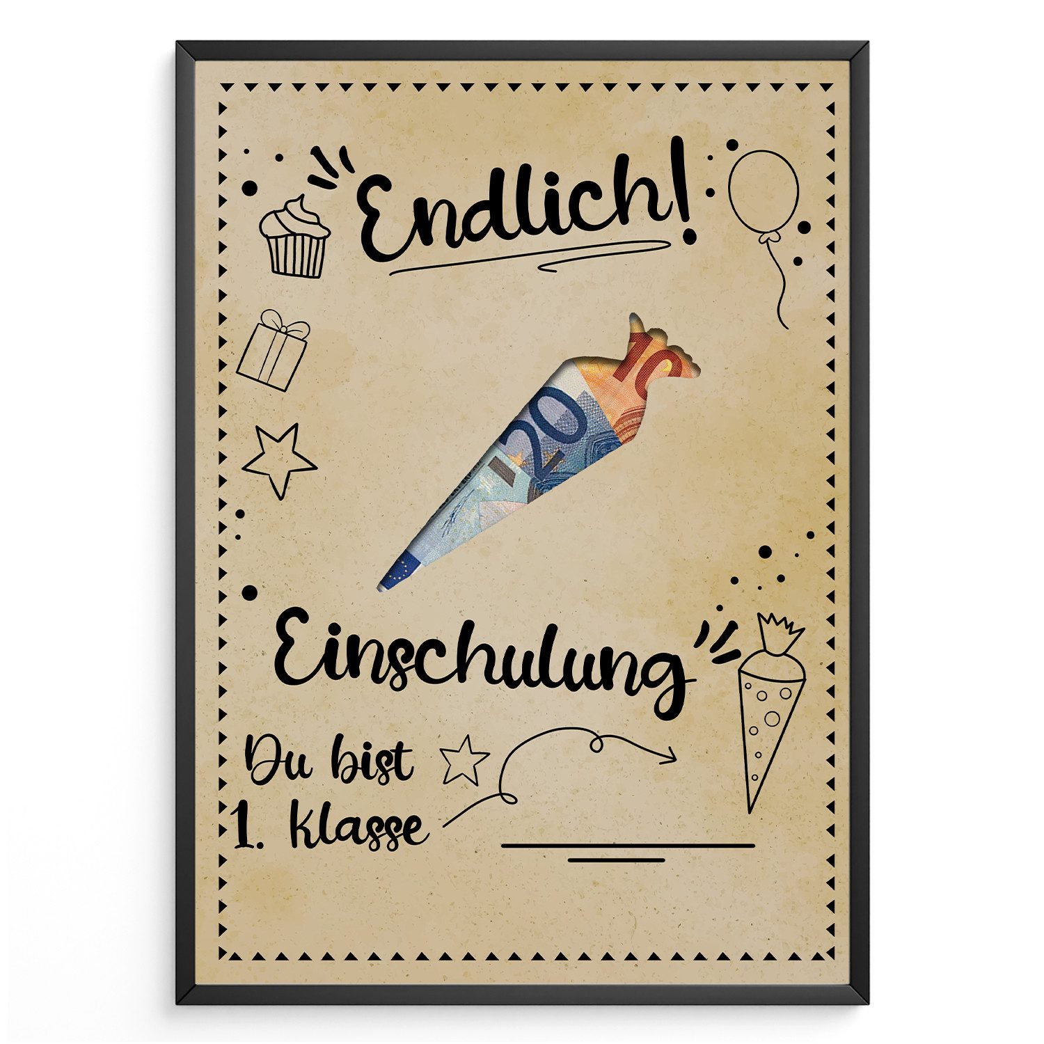 Tigerlino Poster Einschulung Geldgeschenk Schulstart Schulanfang Schultüte 1. Klasse