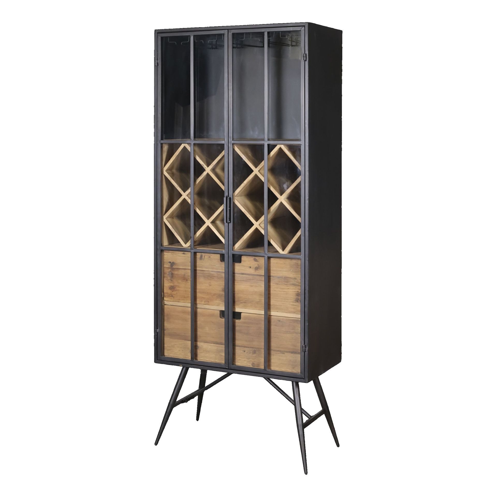 Chic Antique Barschrank Vintage Vitrine Cuvée Industrial Tannenholz Metall