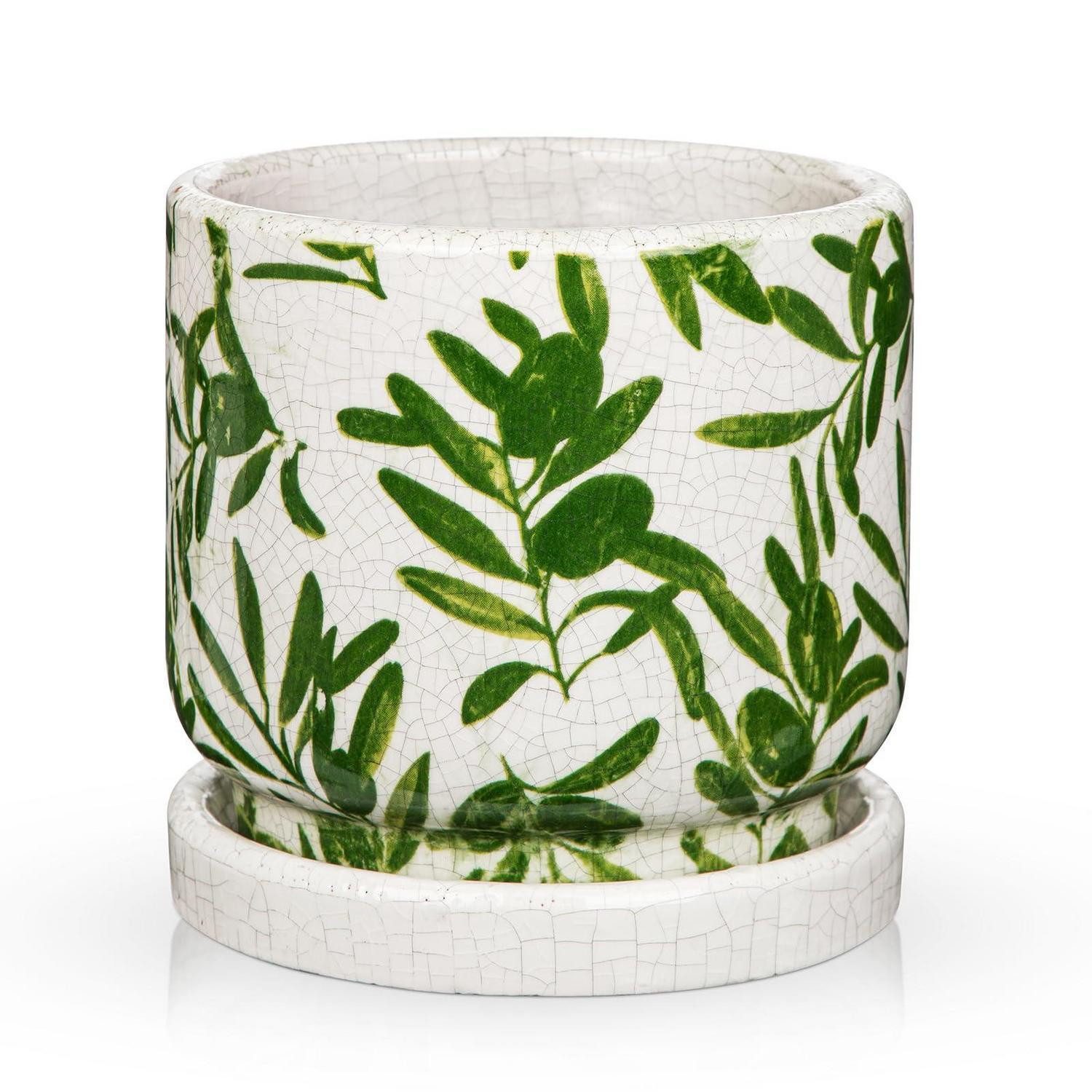 LuxusKollektion Blumentopf Blumentopf Keramik 14cm Olivenblattmuster Olivenblattmuster Typ-2