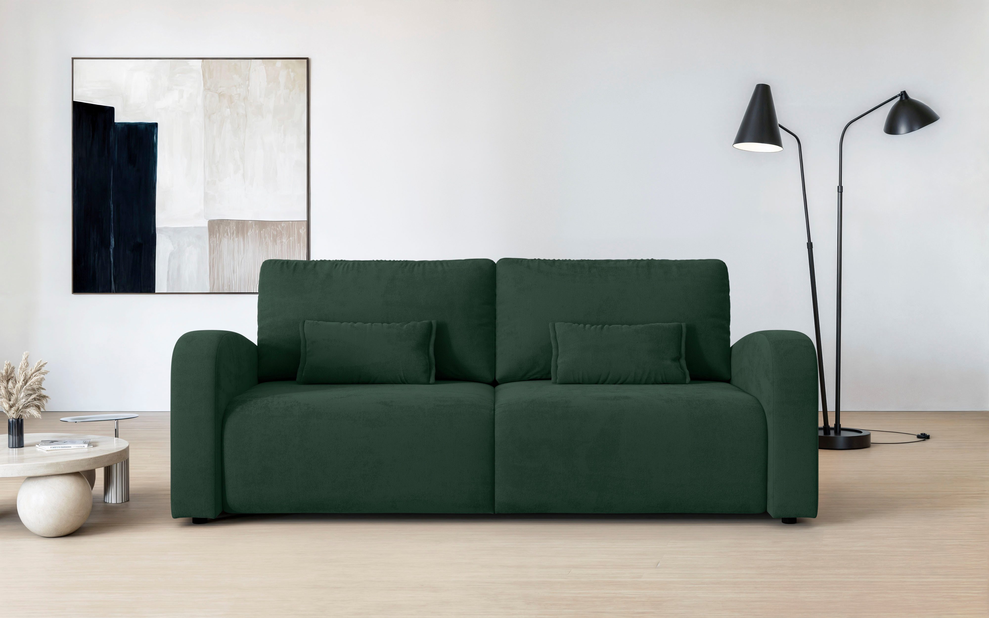 OTTO home 3-Sitzer JIGGS wahlweise Schlafsofa mit Bettkasten, Maße B/H/T: 228/96/110 cm, Sofa mit Wellenunterfederung, enthält 2 Rückenkissen und 2 Zierkissen