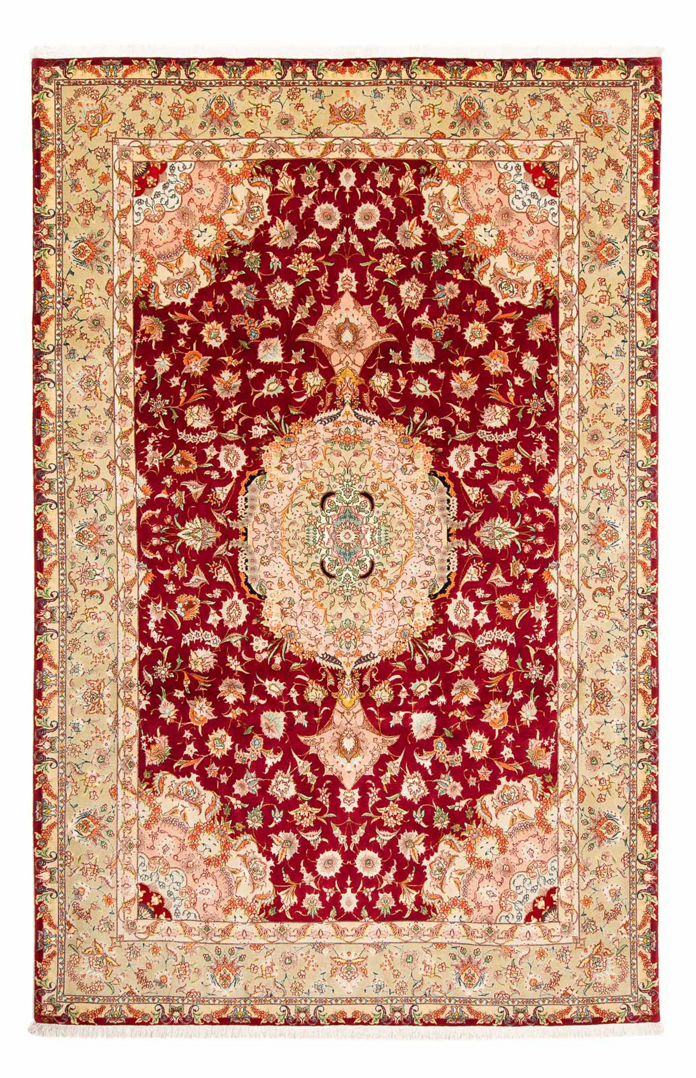 Orientteppich Perser - Täbriz - mit Höhe: 204 - Einzelstück dunkelrot, 312 Zertifikat Royal x - 7 morgenland, Handgeknüpft, cm mm, Wohnzimmer, rechteckig