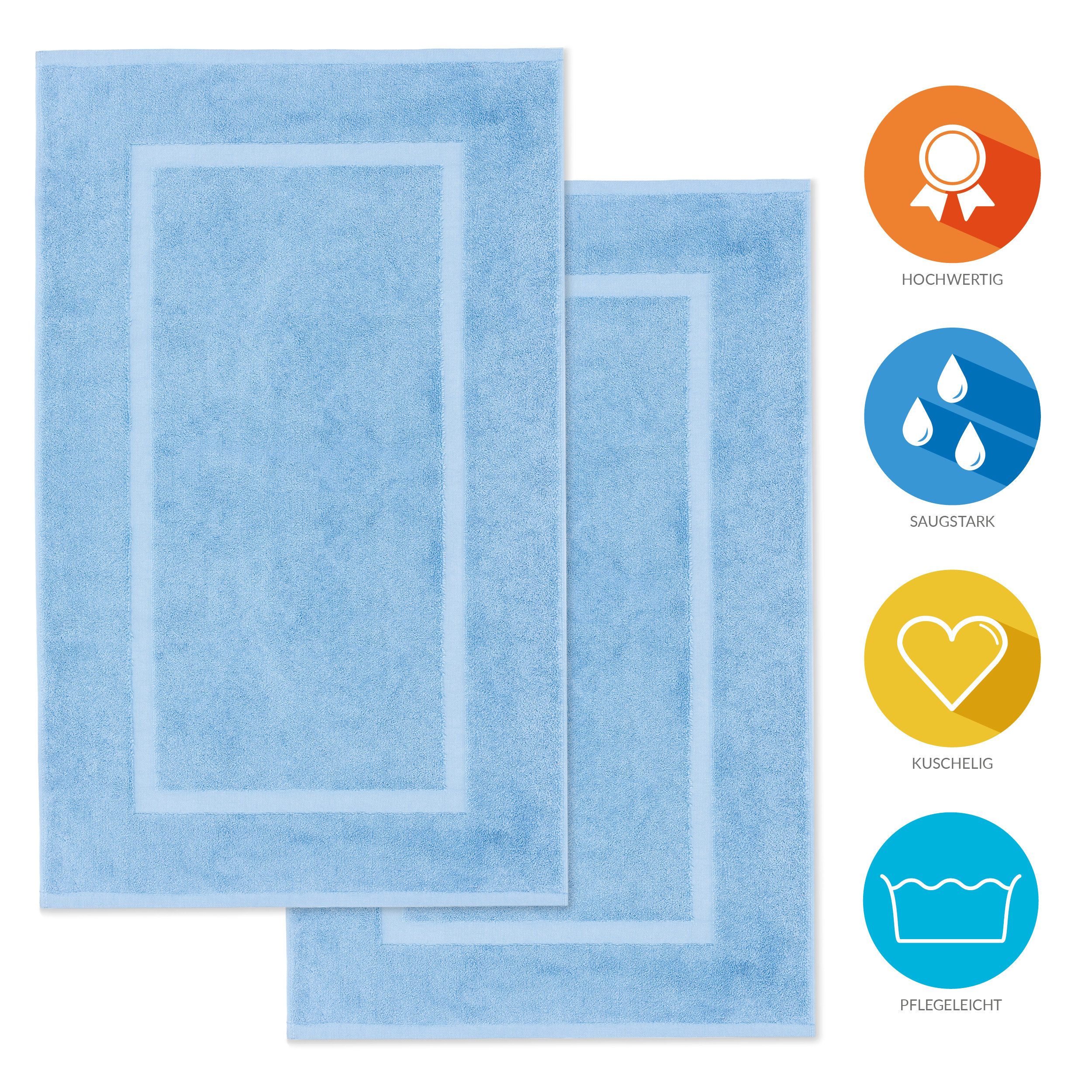 Lavea Badematte 2er Set Badeteppiche Elena Frottee 50x80 cm Badvorleger, 100% Baumwolle, 500 g/m² Frottier, weich & saugstark, pflegeleicht