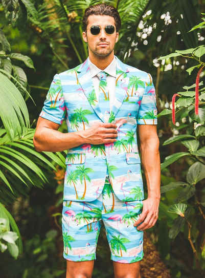 Opposuits Kostüm Shorts Suit Flaminguy, Mit dem karibischen Flaminguy Anzug den Sommer genießen!