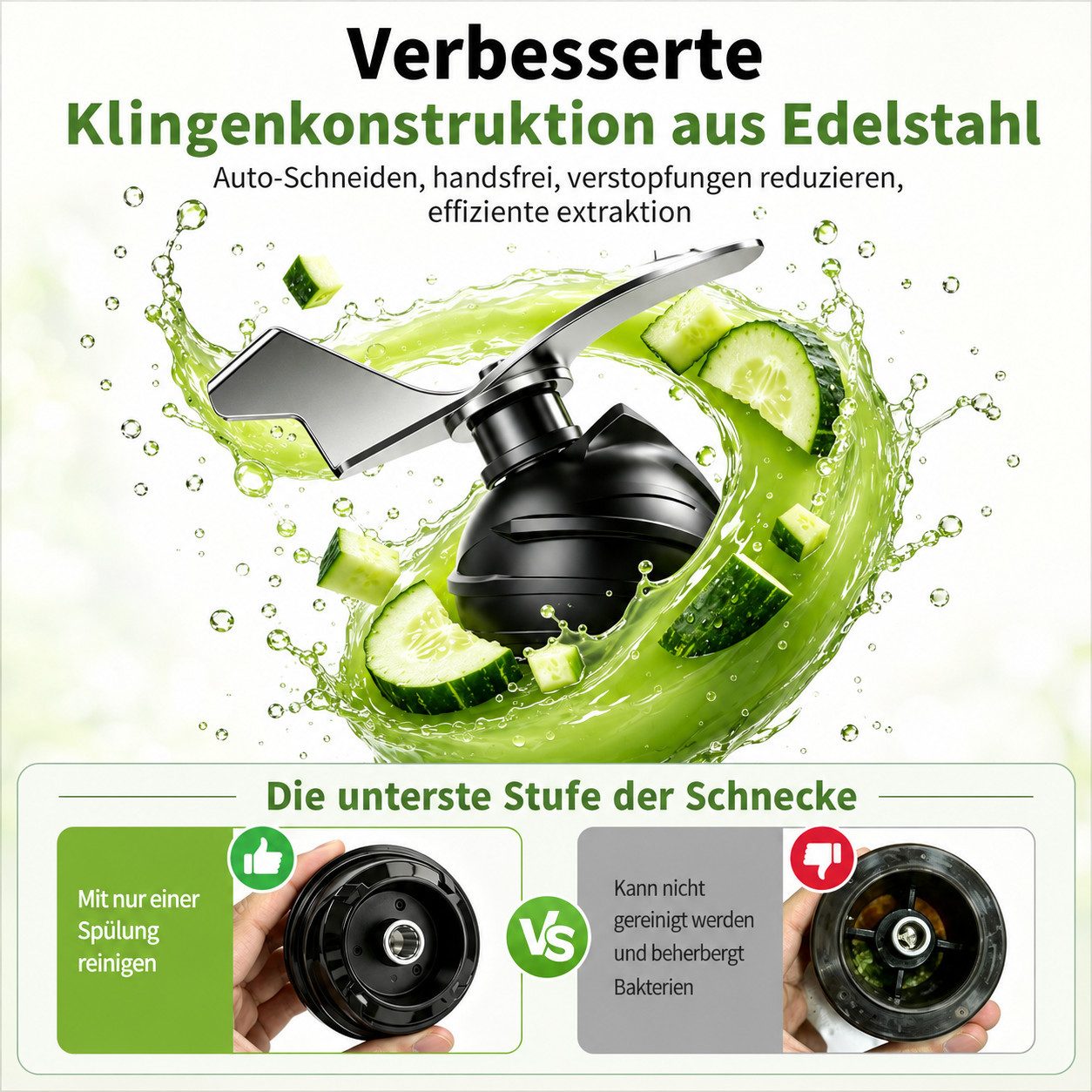 ibettertec Slow Juicer 400W Entsafter mit 2L Vorratsbehälter,140 mm Einfüllöffnung,Feinfilter, BPA-frei, Saft & Fruchteis,Für ganze Früchte und Gemüse – Bild 5 von 5
