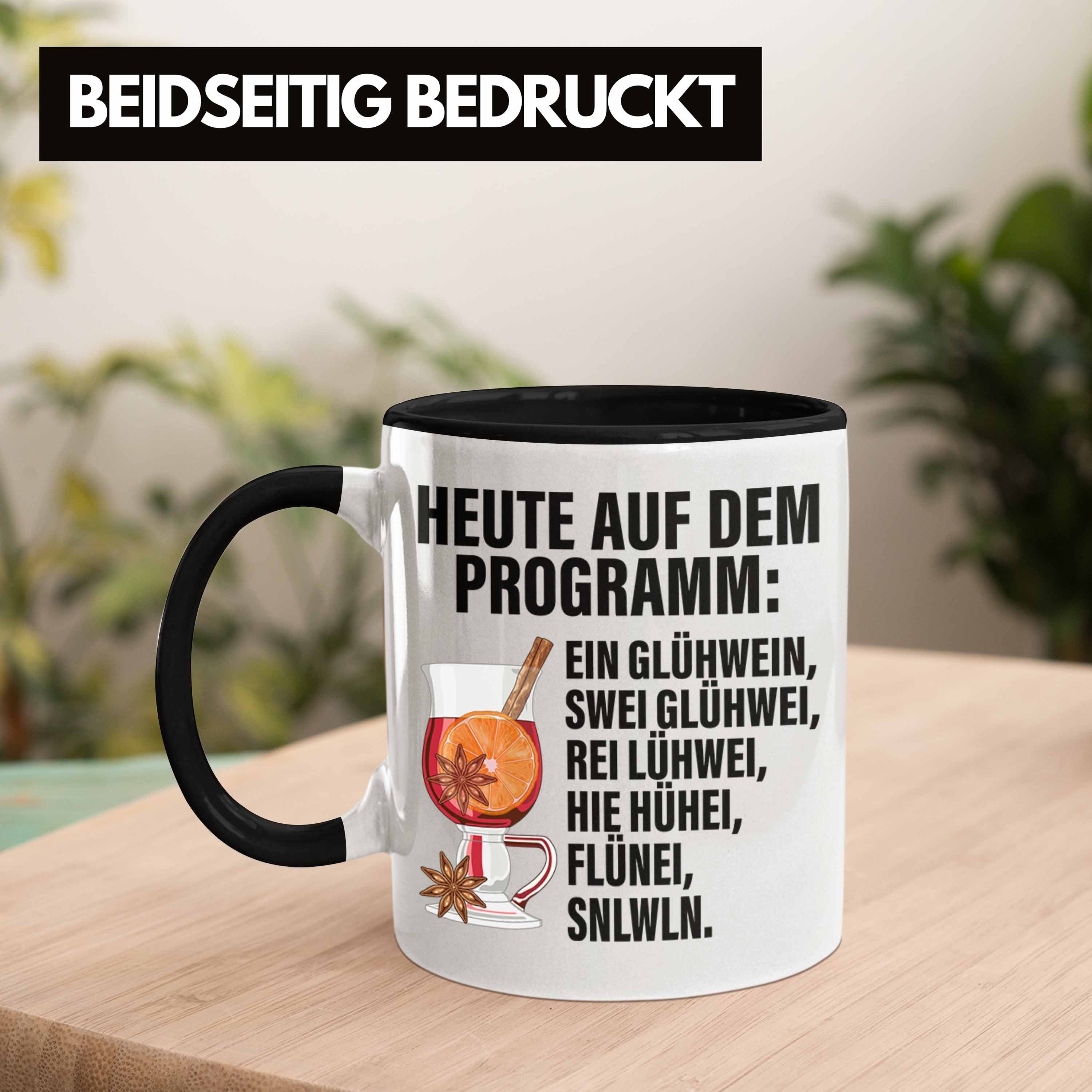 Henkel Becher Tasse Gläser Doppelwandig Tassen mit Glühwein Lustig Trendation - Glühweintassen Geschenk Lustige Trendation Schwarz Tasse Weihnachtsmarkt Spruch Glühweinbecher