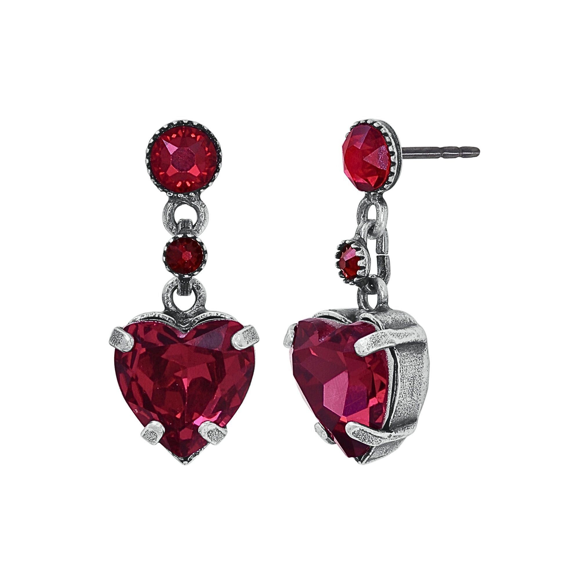 KONPLOTT Paar Ohrhänger KONPLOTT Ohrstecker Hänger Hearts for Us antik Silber rot Gr. S