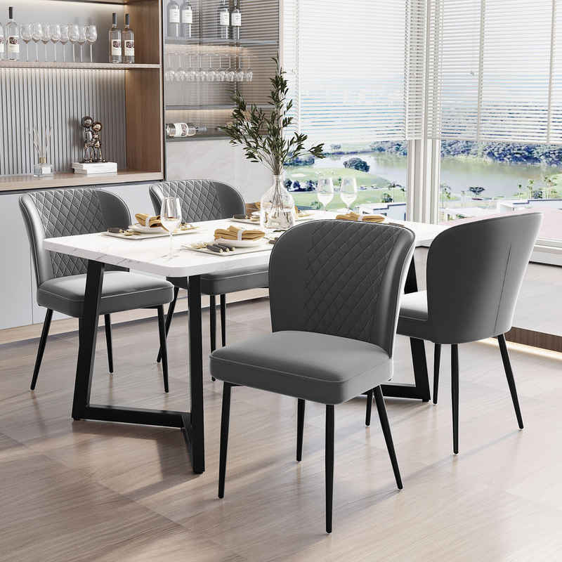MODFU Essgruppe Küchentisch Set, (5-tlg., 1 Esstisch mit 4 Stühlen), mit Metallbeinen, Samt Esszimmerstühle, 117×68×75cm Esstisch