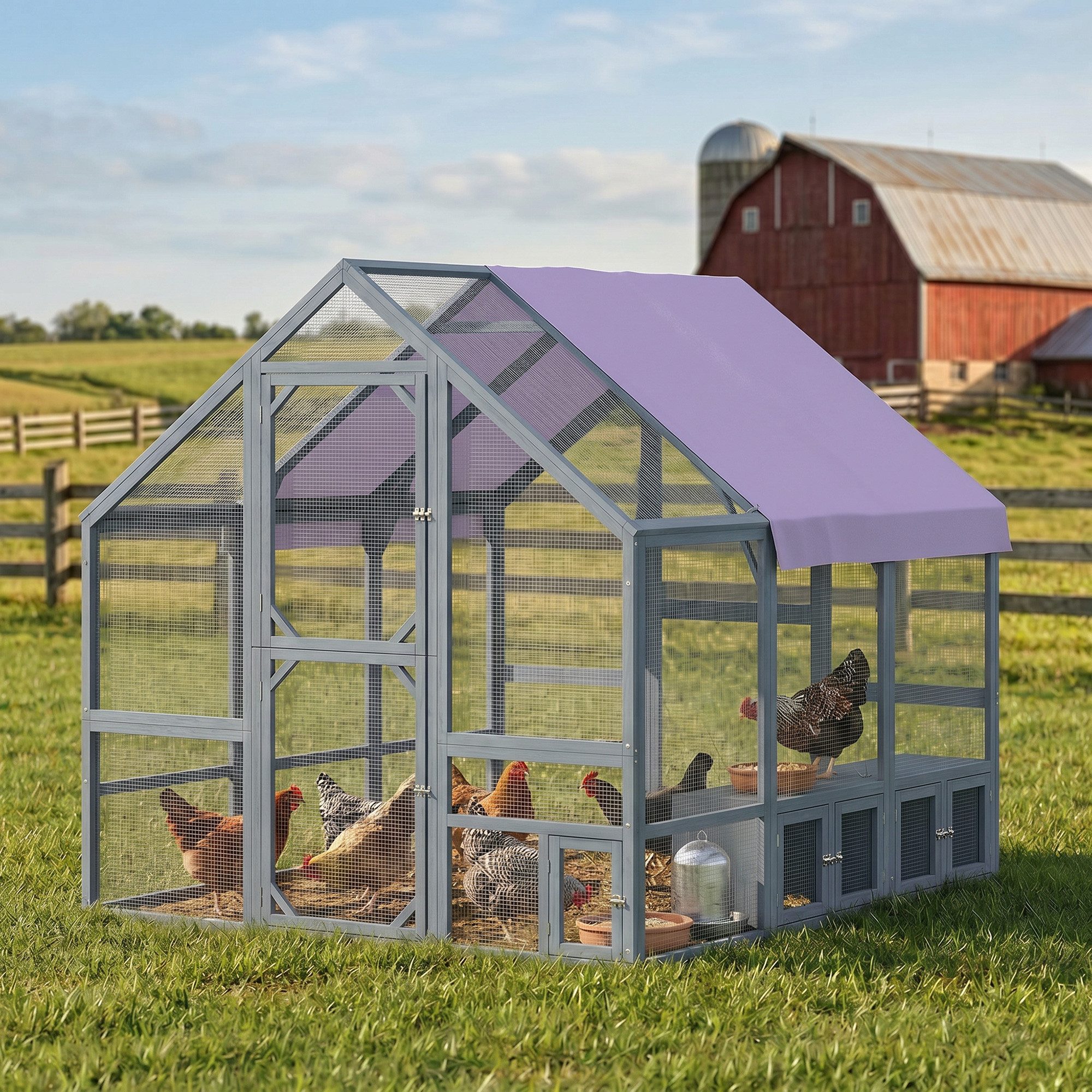 PawHut Hühnerstall Freilaufgehege mit wetterfestes Tuch Sicherheitsschloss Hühnergehege, für 8-10 Hühner für Hof Garten ca.2,11 x 1,87 x 1,86 m Dunkelgrau