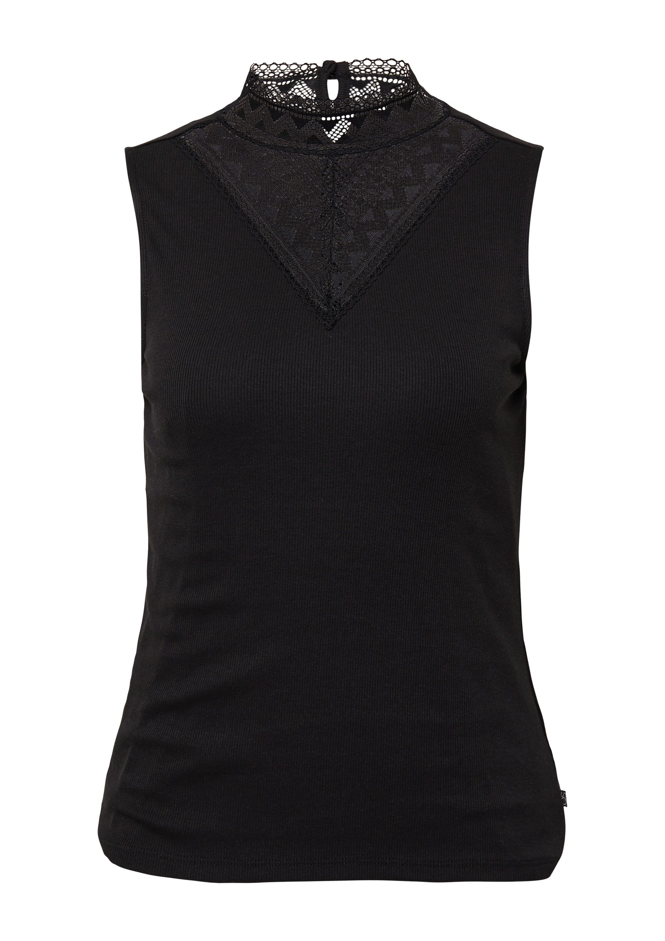 QS Kurzarmshirt T-Shirt Top mit Spitzeneinsatz günstig online kaufen