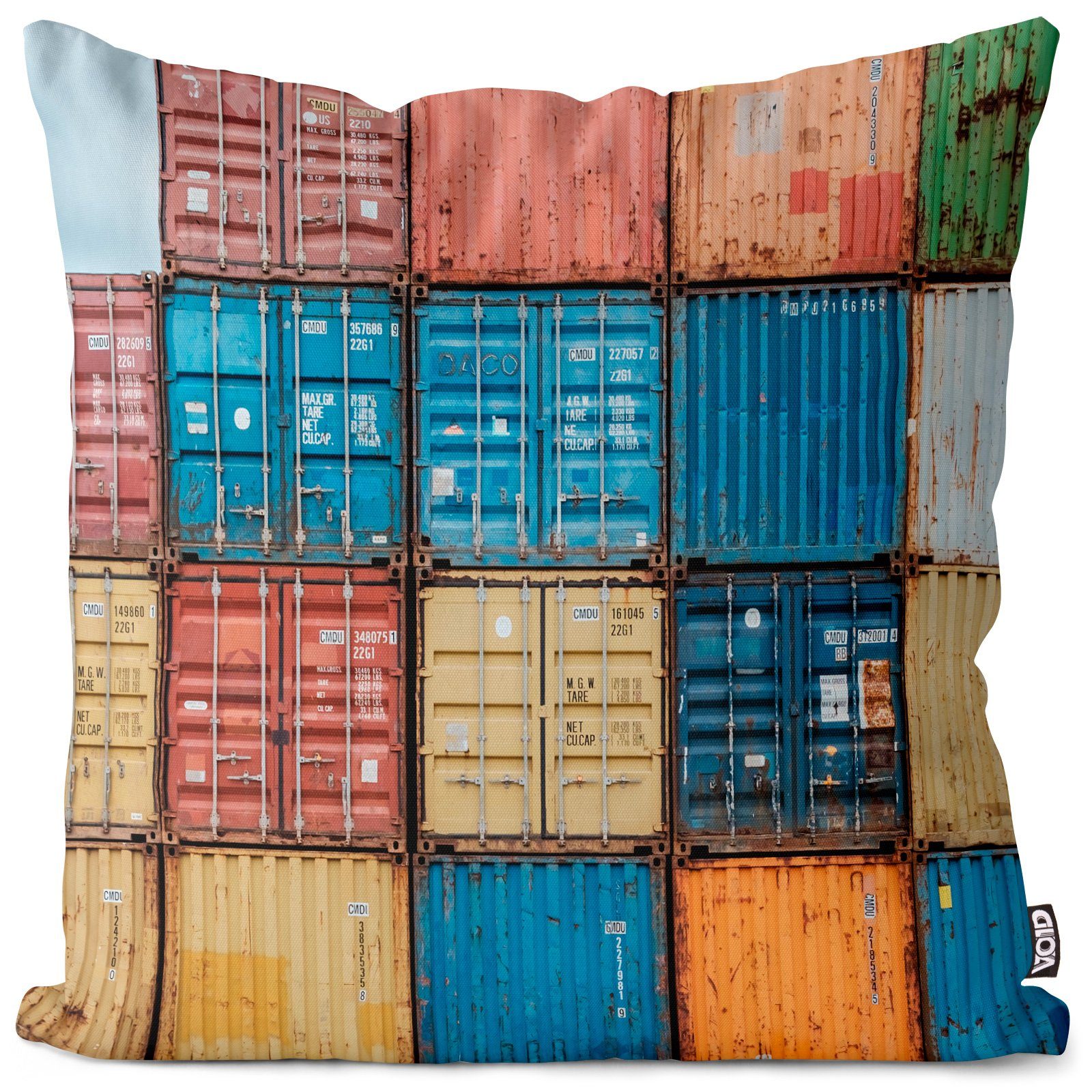 Kissenbezug, VOID (1 Stück), Sofa-Kissen Container Hafen Bunt Schiffscontainer Fracht Seefahrt Transport Containerschiff Schiff Handel Vintage Retro Deko Schifffahrt Meer