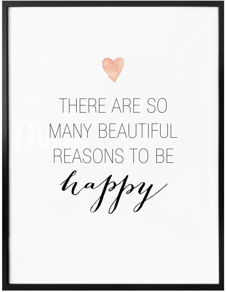 Wall-Art Poster, Wandbild, Bild, Schriftzug (1 St), Wandposter Be happy, Poster