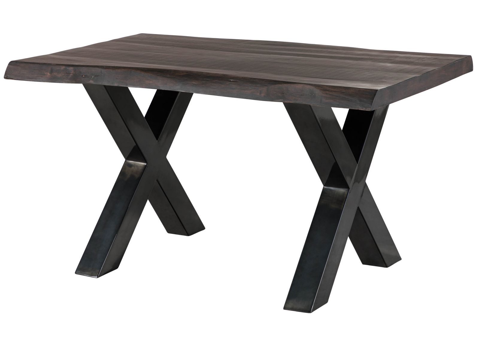 Massivmoebel24 Baumkantentisch FREEFORM (Massivholz, Massivholztisch), Baumtisch Mango 140x90x77 grau / X-Beine anthrazit FREEFORM 5