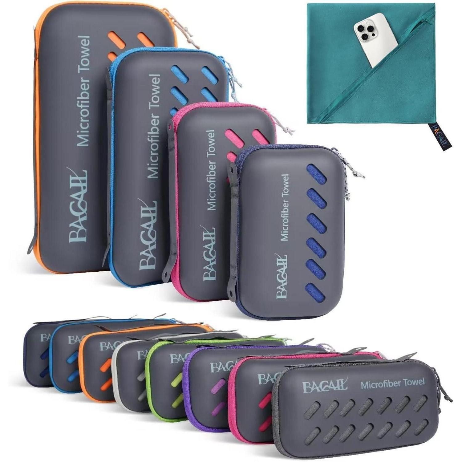 LuxusKollektion Sportmatte Handtuch Mikrofaser Sport Strand Reise EVA Box Blaugrün XS 80x40cm