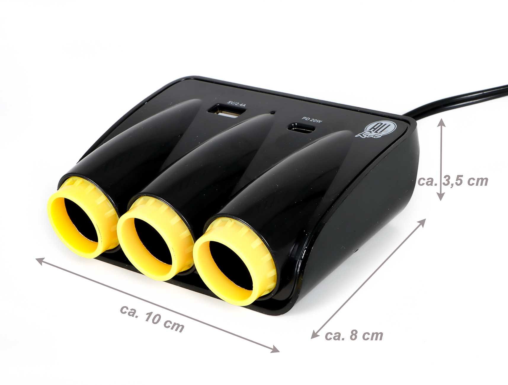 All Ride Zigarettenanzünder-Verteiler 3-fach Steckdosen Verteiler (12/24 Volt Steckdose, 1-St., mit USB-A und USB-C-Port), Auto LKW 3-fach Steckdosen Verteiler – Bild 2 von 5