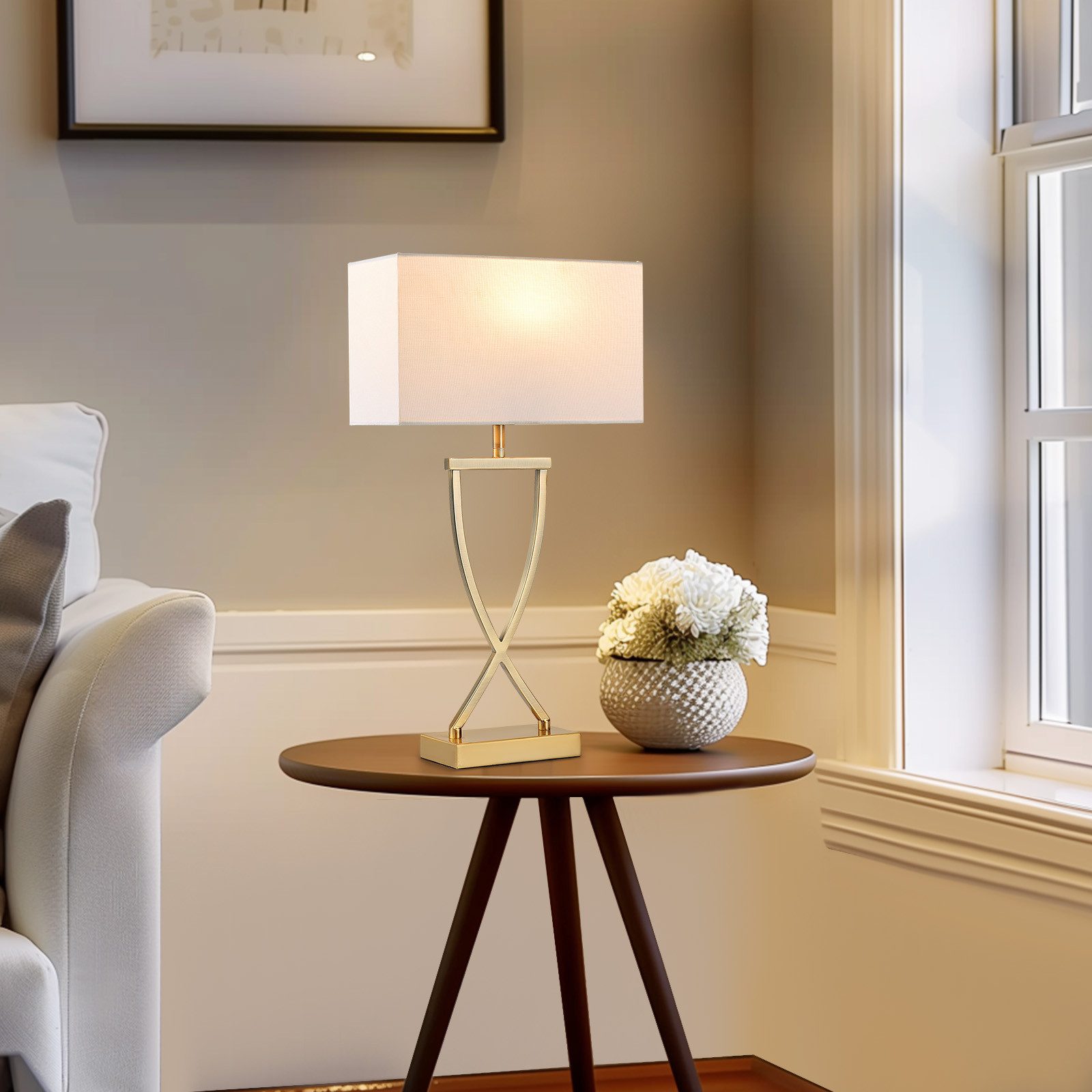 STANBOW Tischleuchte Tischlampe aus Metall mit Leinenschirm im Modern-Stil, günstig online kaufen