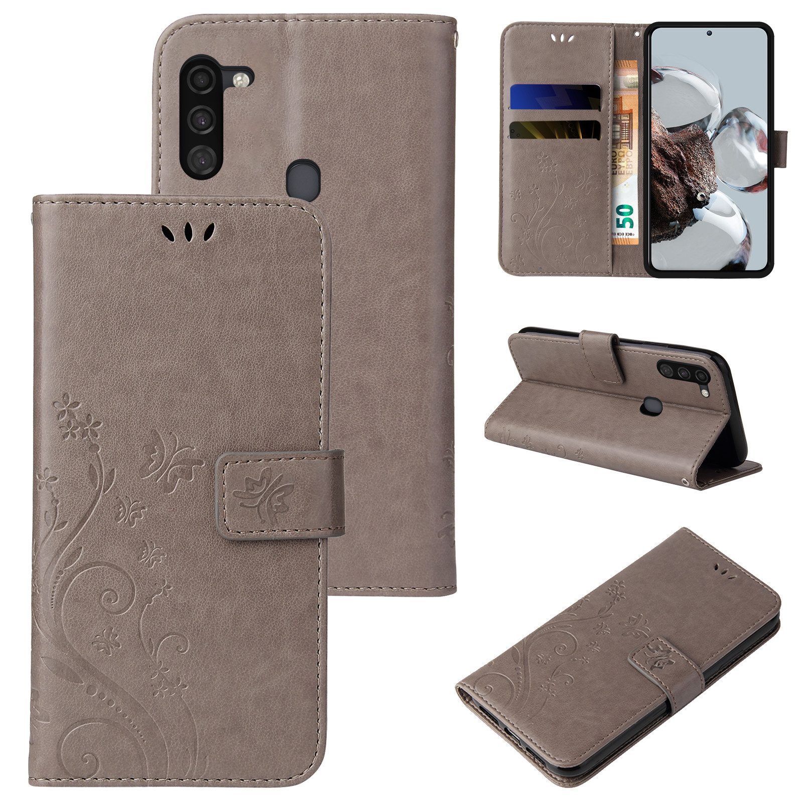 Tec-Expert Handyhülle Cover Tasche Hülle für Samsung Galaxy A11 6,4 Zoll, Klapphülle Case mit Kartenfach Fliphülle aufstellbar, Motiv Blumen