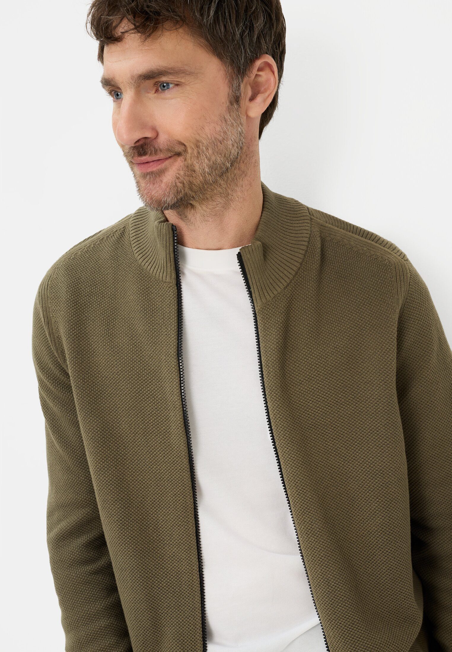 camel active Strickjacke mit Stehkragen Langarm Stehkragen
