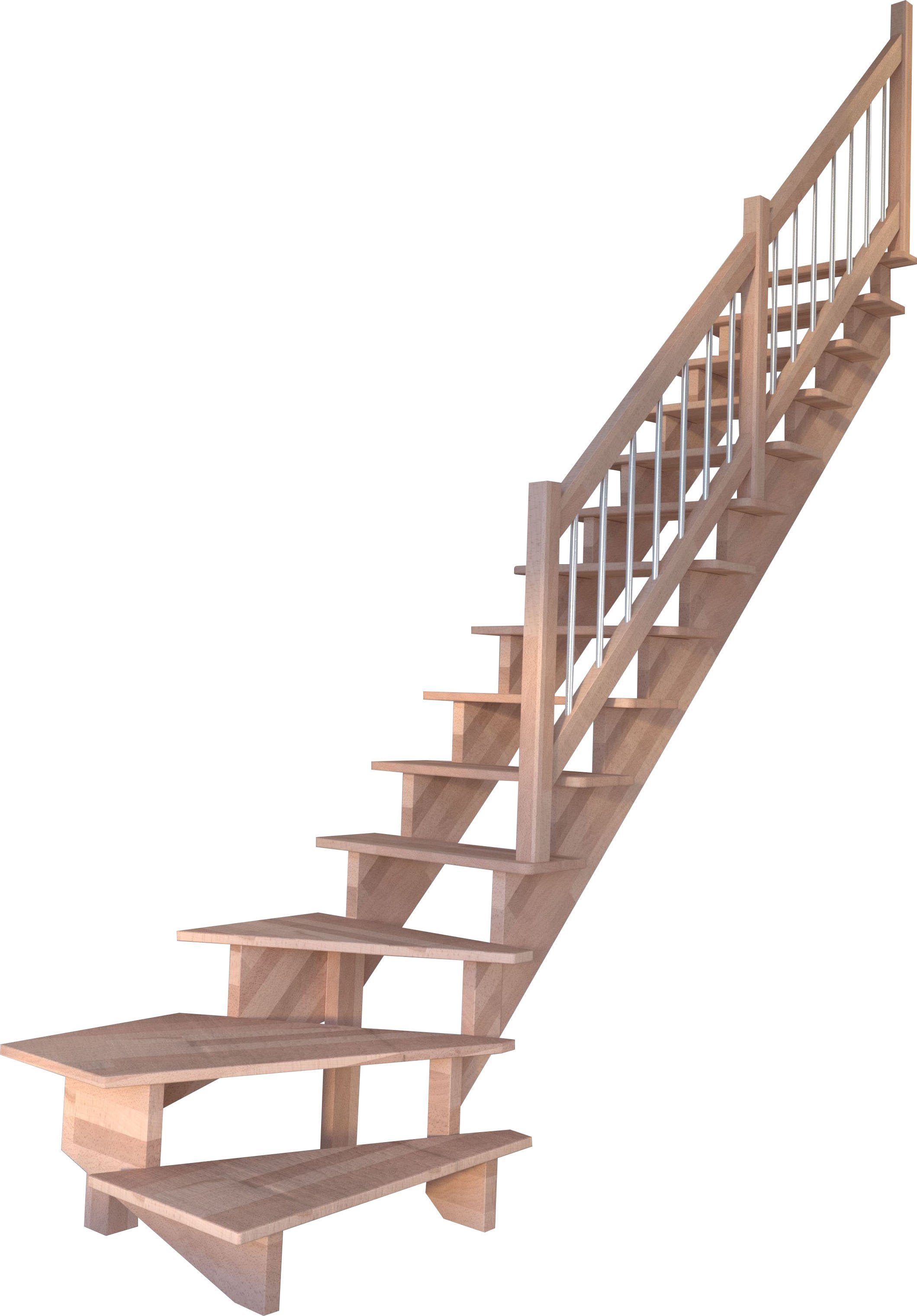 Starwood Systemtreppe, für Geschosshöhen bis 300 cm, Stufen offen, 1/4 rechts gewendelt
