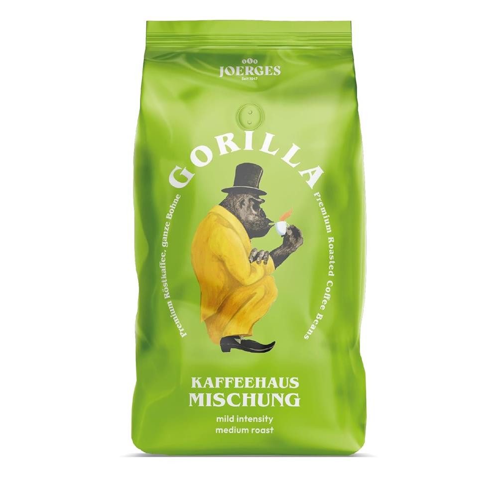 Gorilla Kaffee Joerges Kaffeehaus ganze Kaffeebohnen geröstet, 10 x 1000 g, Besonders milder Geschmack