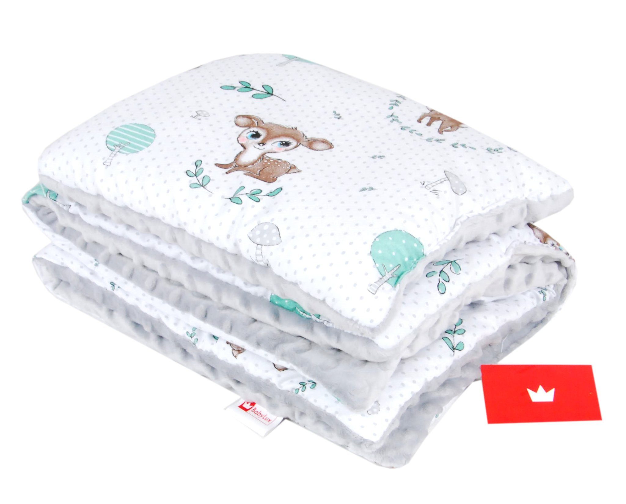 Kinderdecke BABYLUX Babydecke MINKY 2Set Kuscheldecke Decke 75 x 60cm Kinderwagen, BabyLux, MP120B. Wald Reh + Grau