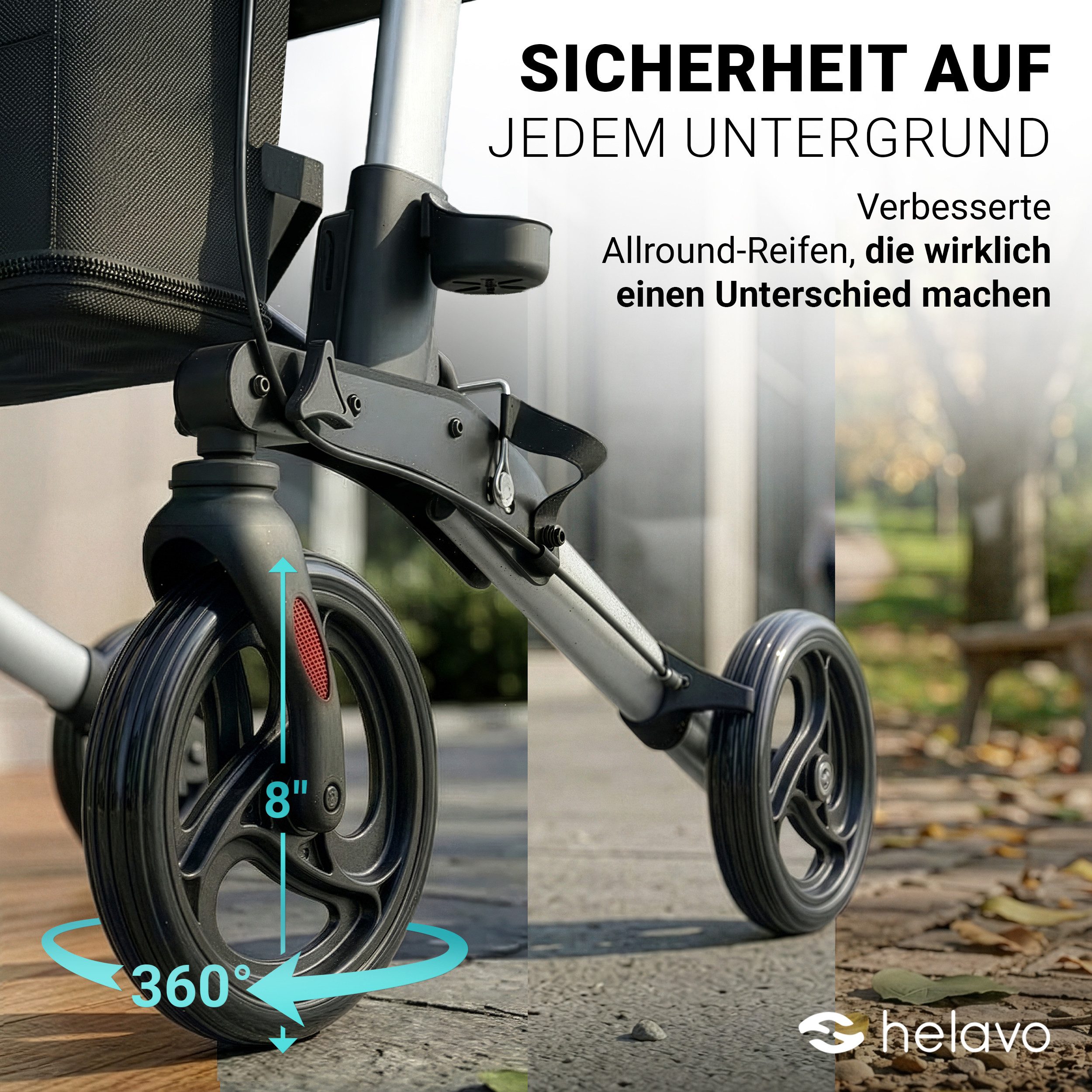 Helavo Rollator H1010, faltbarer Reise-Rollator mit Sitz und Reisetasche