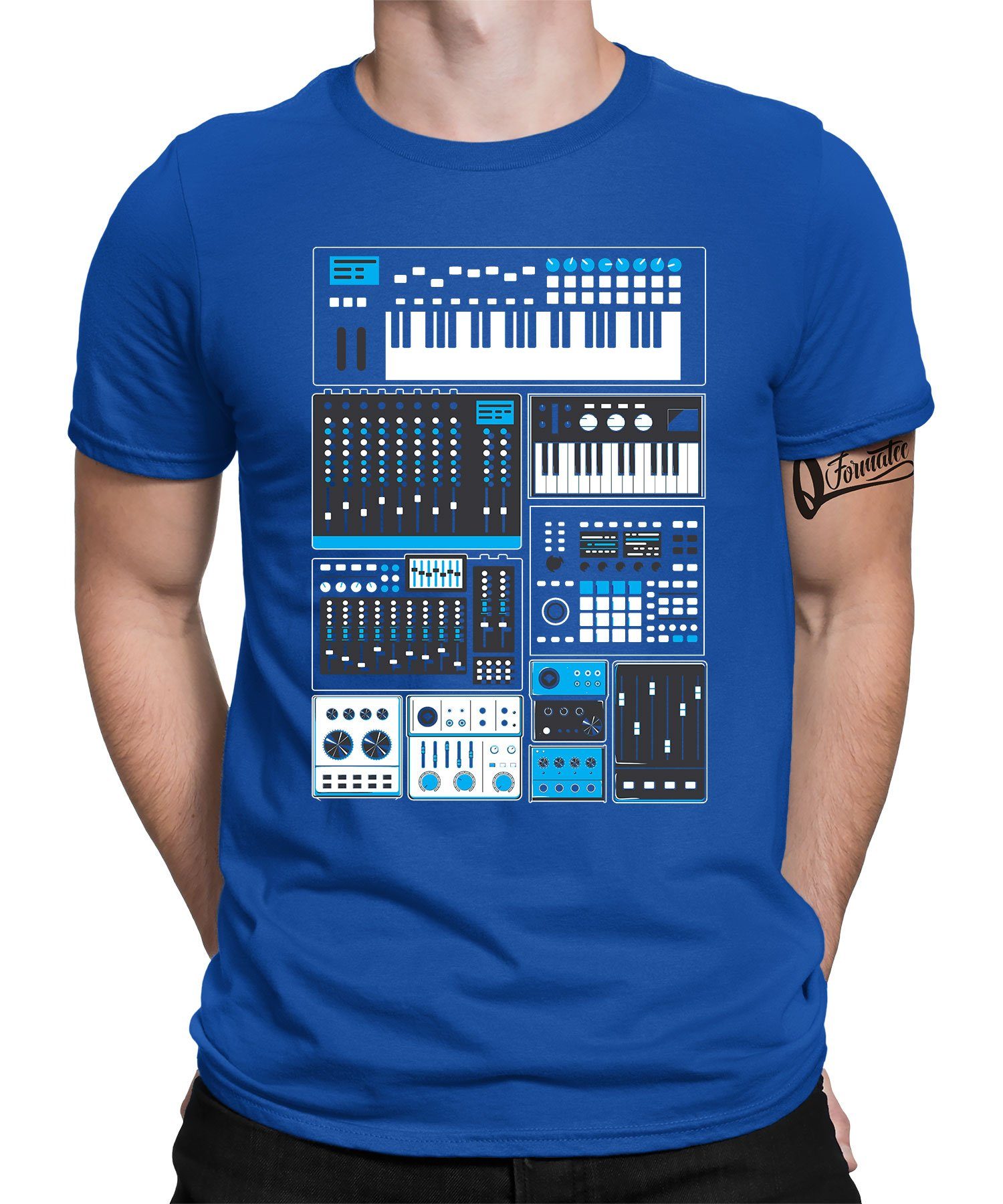 Kurzarmshirt Quattro Synthesizer Modular Elektronische Keyboard Musiker - Analog Music Formatee Blau (1-tlg)