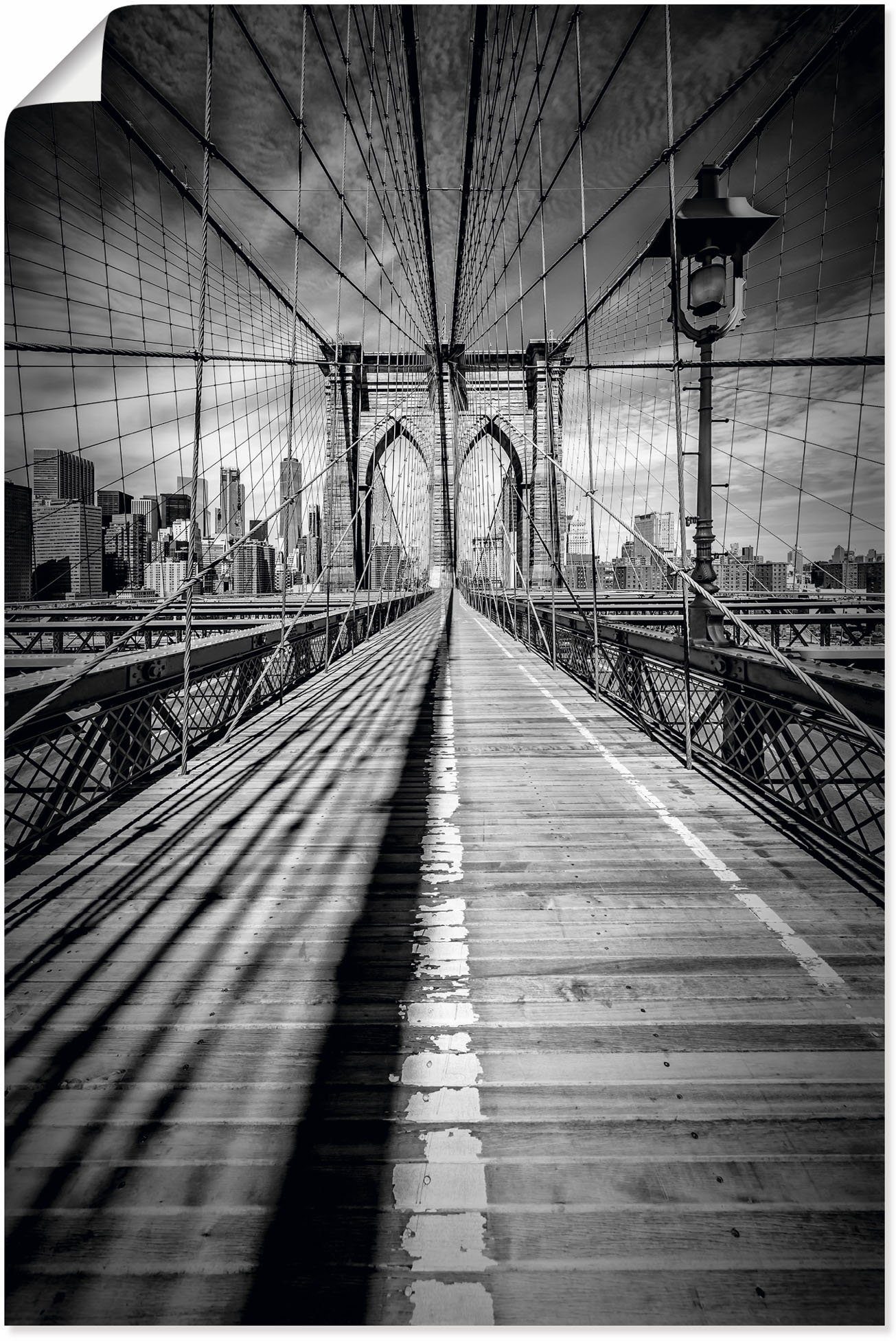 Wandbild oder als New Bridge, Größen Alubild, St), New in York Leinwandbild, Wandaufkleber Brooklyn Poster (1 versch. York Monochrom, Artland City