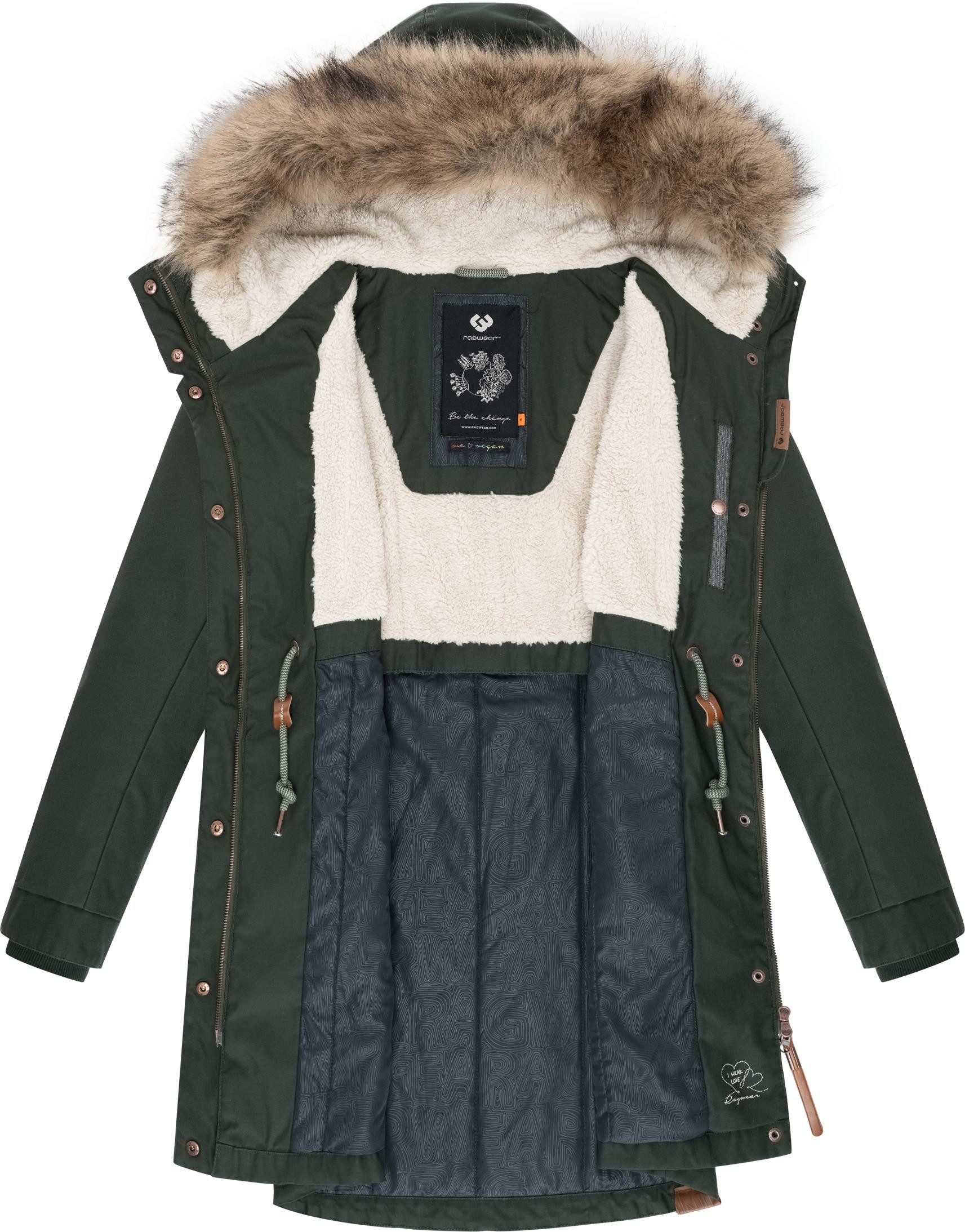 Ragwear Winterjacke Tawny stylischer Winterparka mit großer Kapuze und Kunstfellkragen
