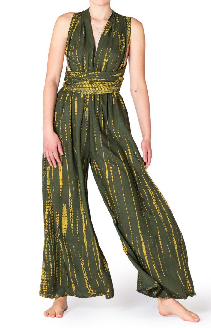 PANASIAM Tunikakleid modernes Hosenkleid Strandkleid aus natürlicher Viskose mit Bindeband Wickelkleid im Tie-Dye Design Jumpsuit Overall Infinity Trägerkleid