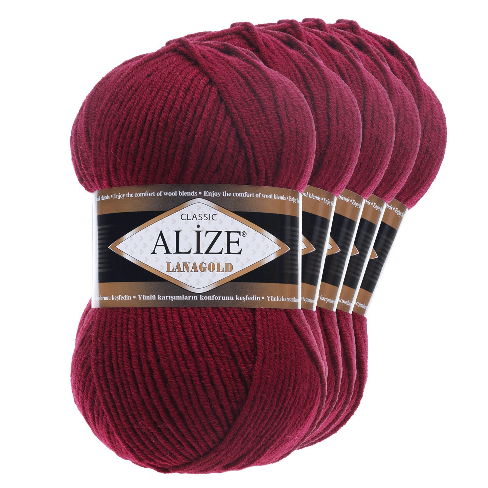 Häkelwolle 5 x 100 g ALIZE Lanagold 49% Wolle Strickgarn Winterwolle Schurwolle