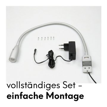 kalb Bettleuchte Flexible LED Leseleuchte inkl. USB Ladefunktion Alu silbergrau, 1er Set silbergrau, warmweiß