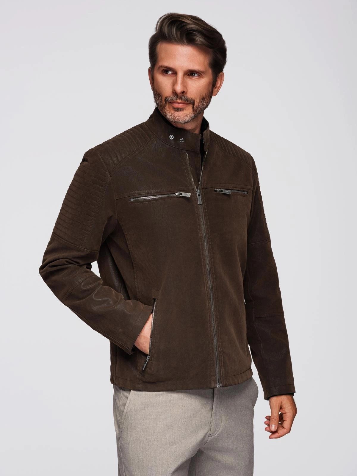 OMBRE Bikerjacke Stylische Herren-Bikerjacke aus Eco-Leder mit Stehkragen günstig online kaufen