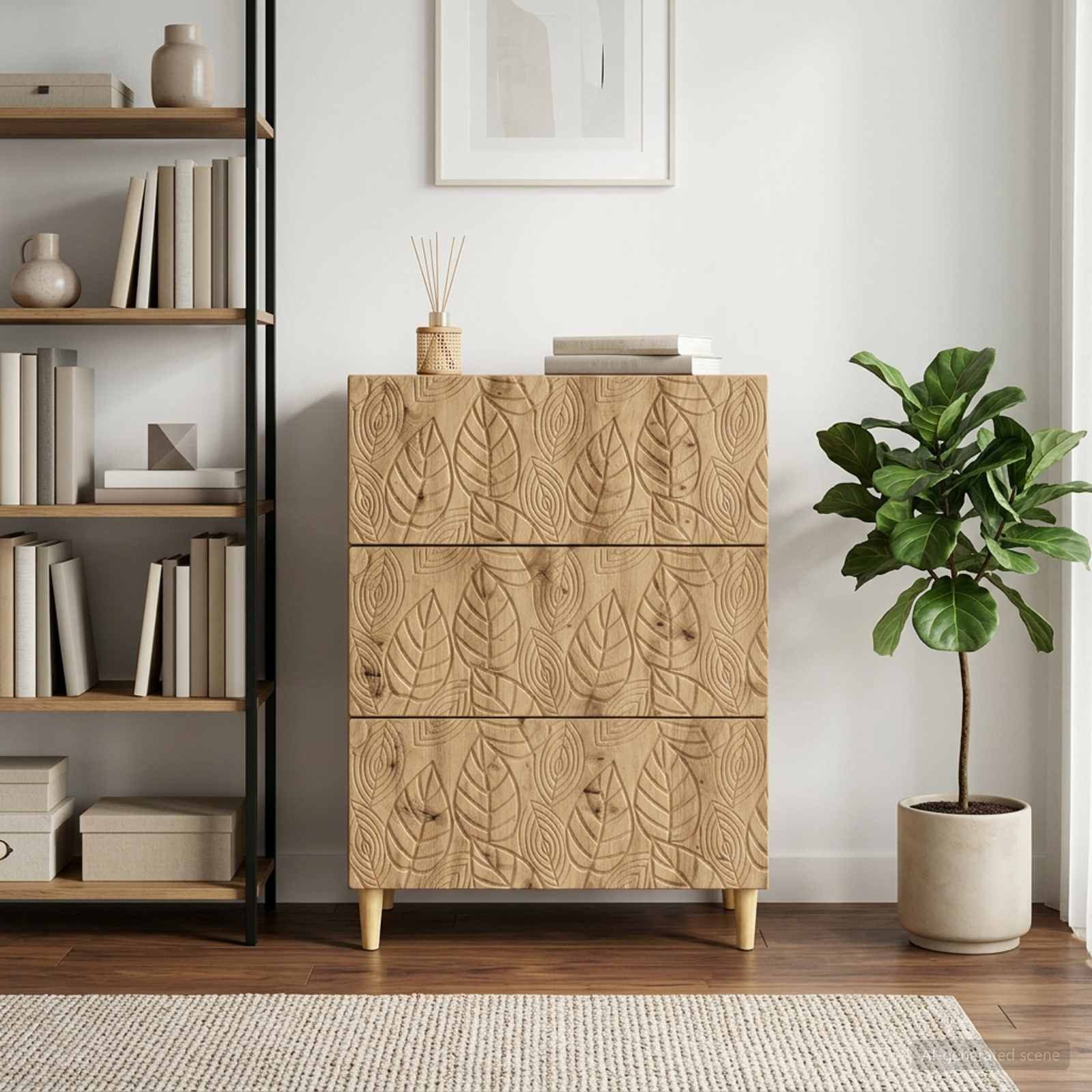 furnicato Kommode Schubladenschrank 66 x 34,5 x 90 cm Artisan-eiche (1 St), Stabile Kommode mit 3 Schubladen und Massivholzbeinen für innen