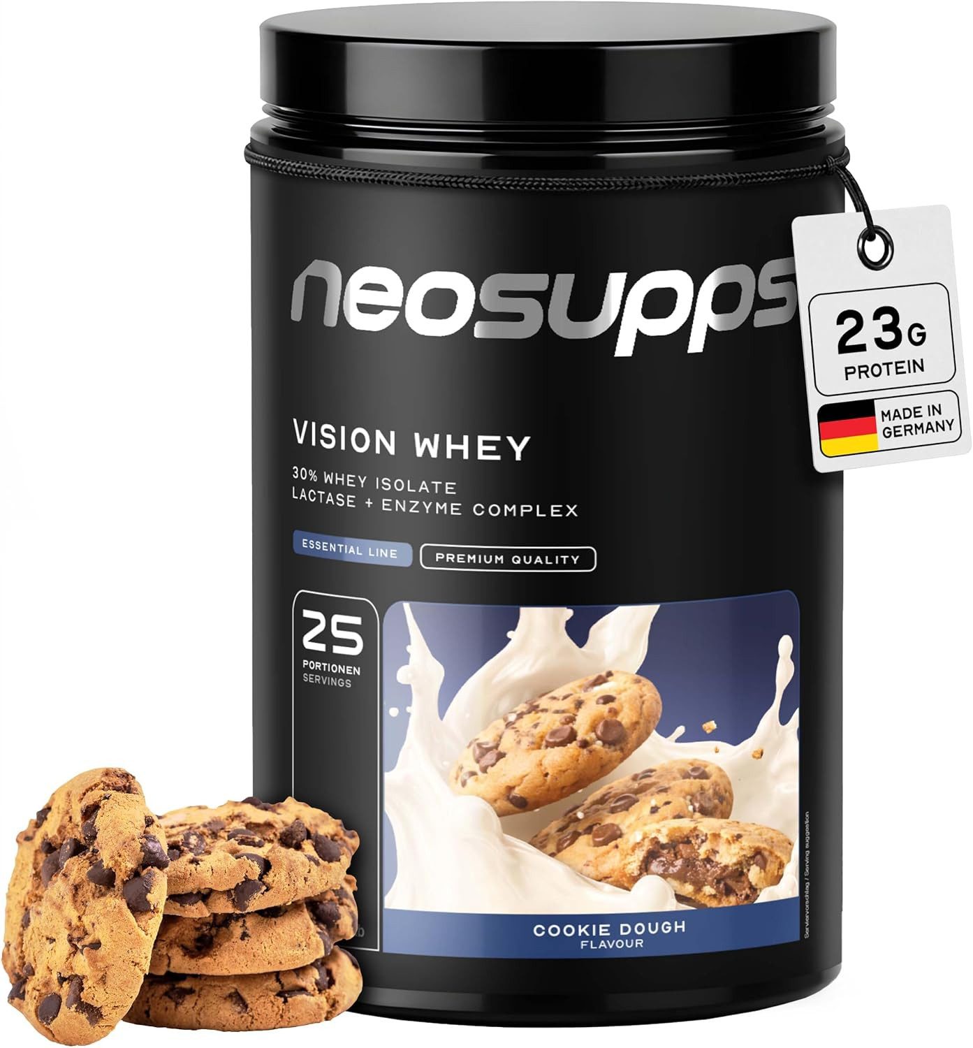 Neosupps Whey Protein Pulver Cookie Dough 750g, Proteinpulver, Proteinshake Pulver, 750 g, Protein zum Muskelaufbau mit geprüfter Qualität, Made in Germany