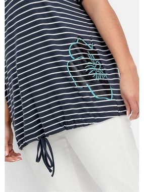 Sheego T-Shirt Große Größen mit Saum-Bindeband und Druck seitlich