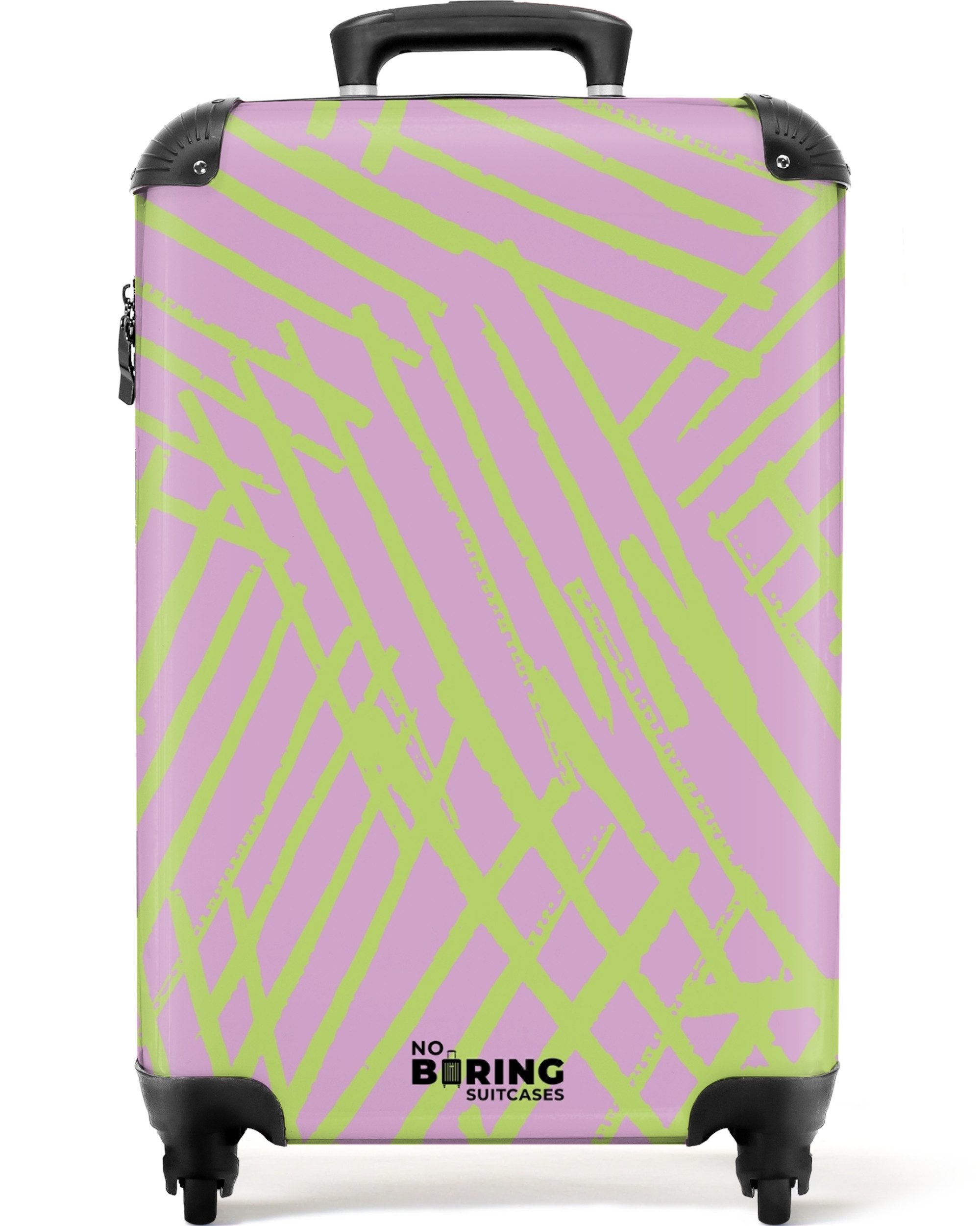 NoBoringSuitcases.com© Hartschalen-Trolley Lila mit grünen Linien günstig online kaufen