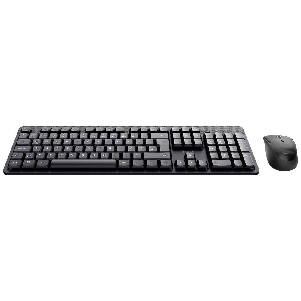 Trust Kabelloses Tastatur, Maus-Set 25357 Tastatur- und Maus-Set, Geräuscharme Tasten, Hotkey Funktion, Integriertes Scrollrad