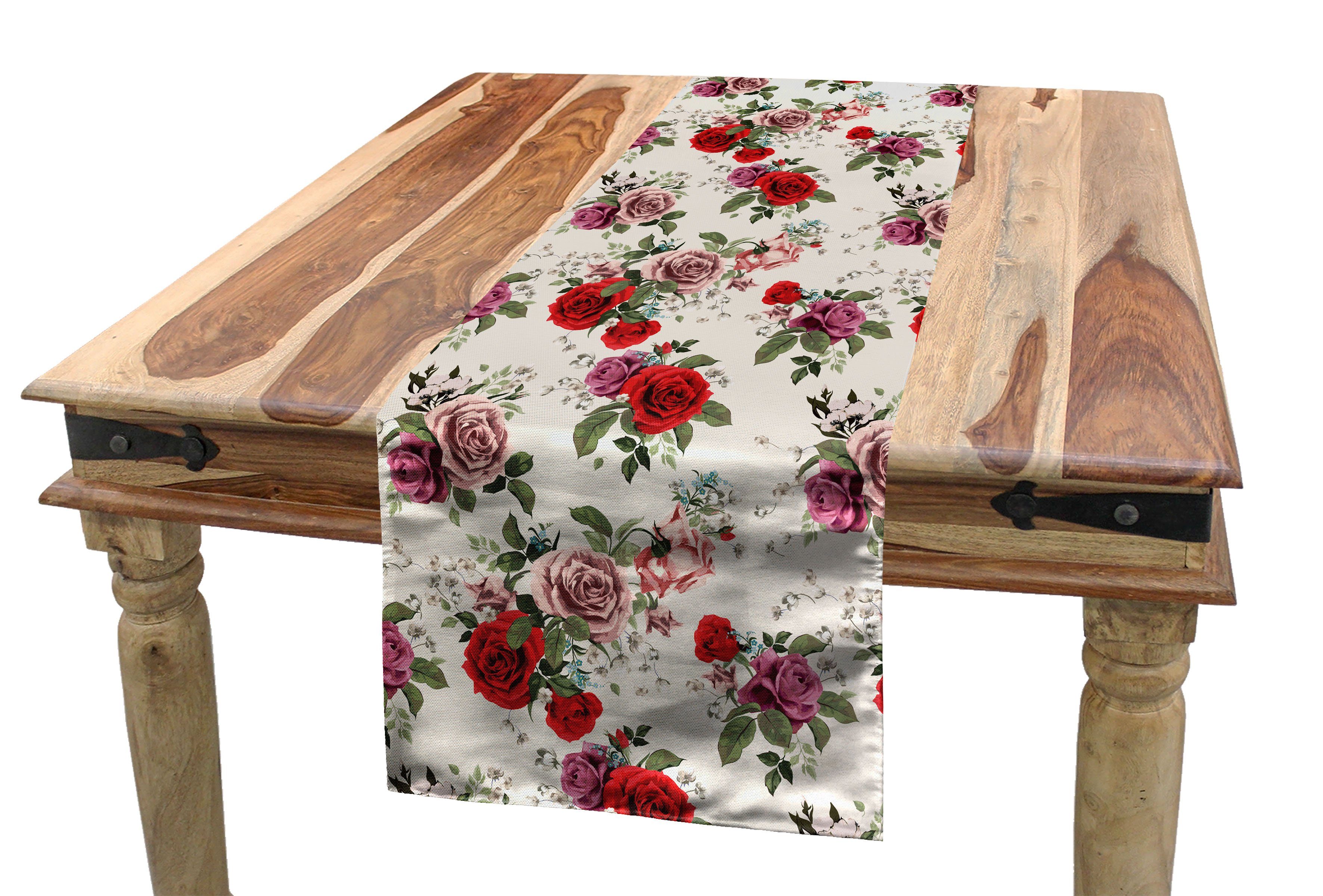 Abakuhaus Tischläufer Esszimmer Küche Rechteckiger Dekorativer Tischläufer, Sommer Romantisches Blumen-Blatt