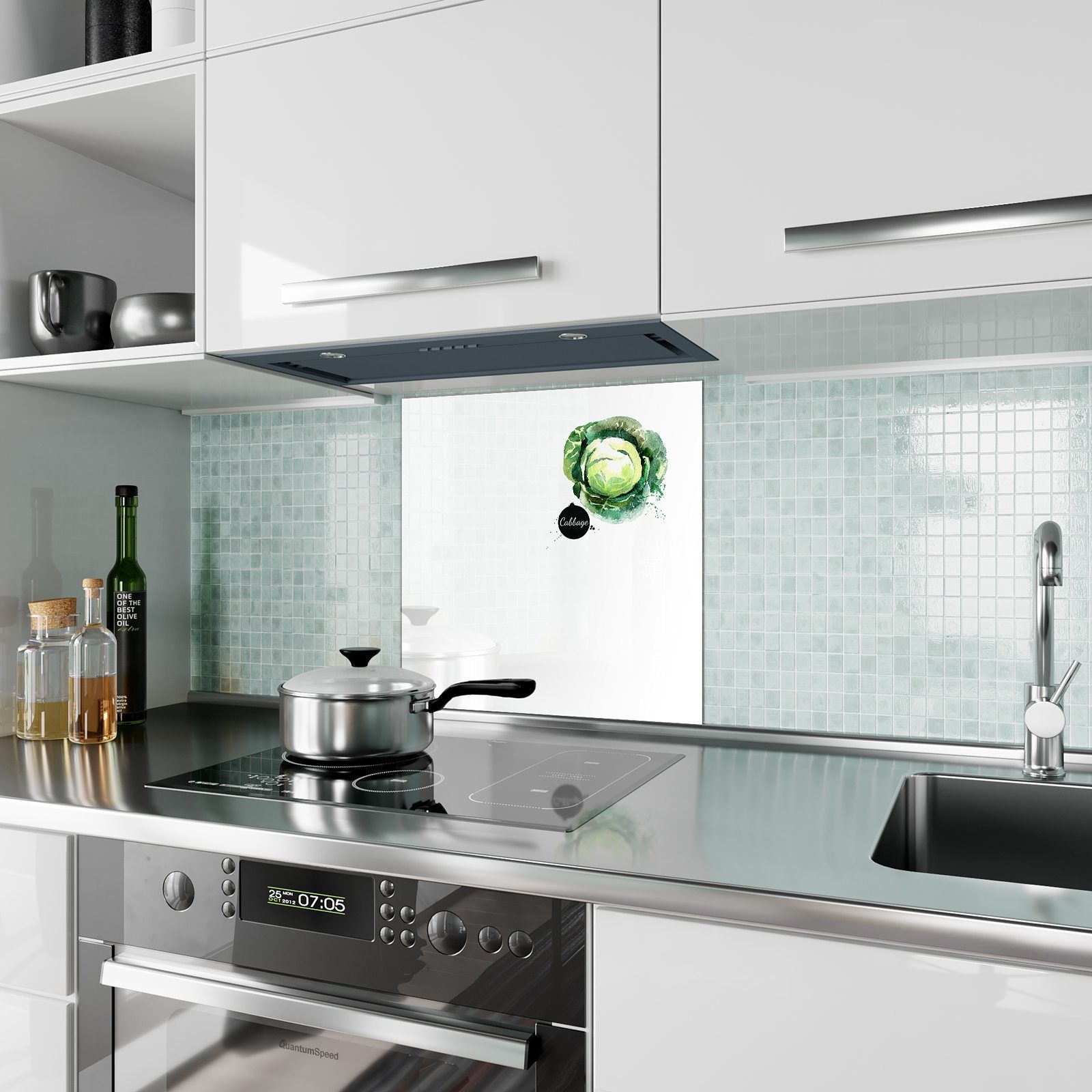 Küchenrückwand mit Küchenrückwand Primedeco Kohl gezeichnet Glas Motiv Spritzschutz
