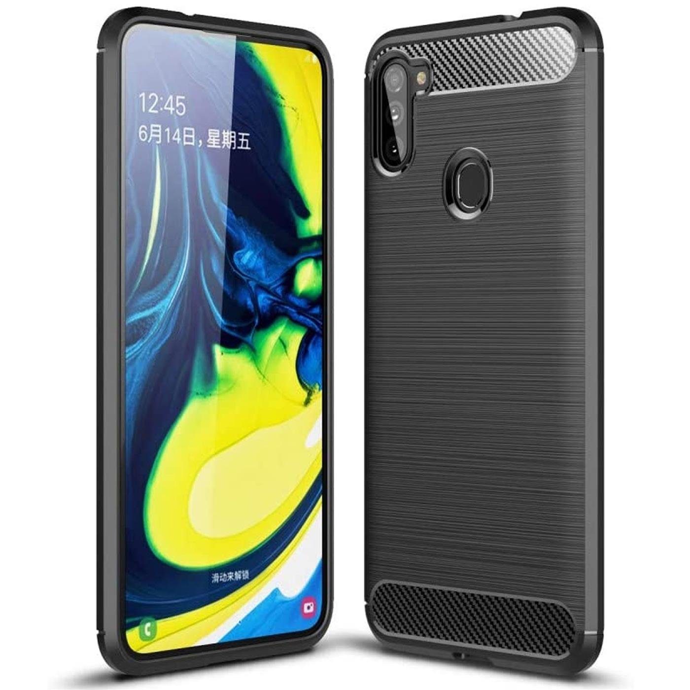 CoolGadget Handyhülle Carbon Handy Hülle für Samsung Galaxy M11 6,4 Zoll, robuste Telefonhülle Case Schutzhülle für Samsung M11 Hülle