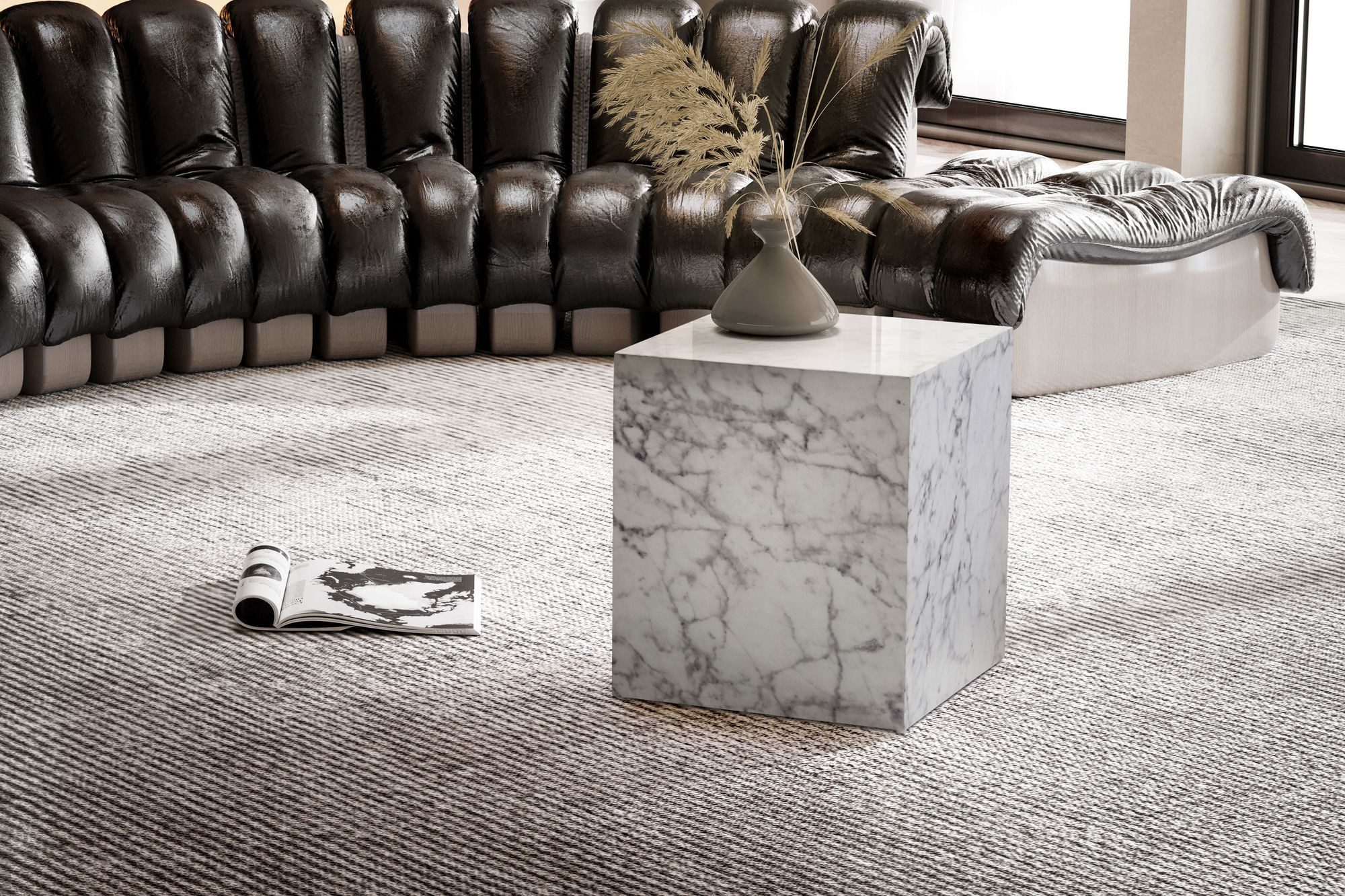 FINEBUY Couchtisch FB57437 Sofatisch MONOBLOC Marmor Optik 40x40x45 cm Wohnzimmertisch (MONOBLOC 40x40x45 cm MDF Hochglanz Marmor Optik), Sofatisch Weiß, Kaffeetisch Klein Quadratisch