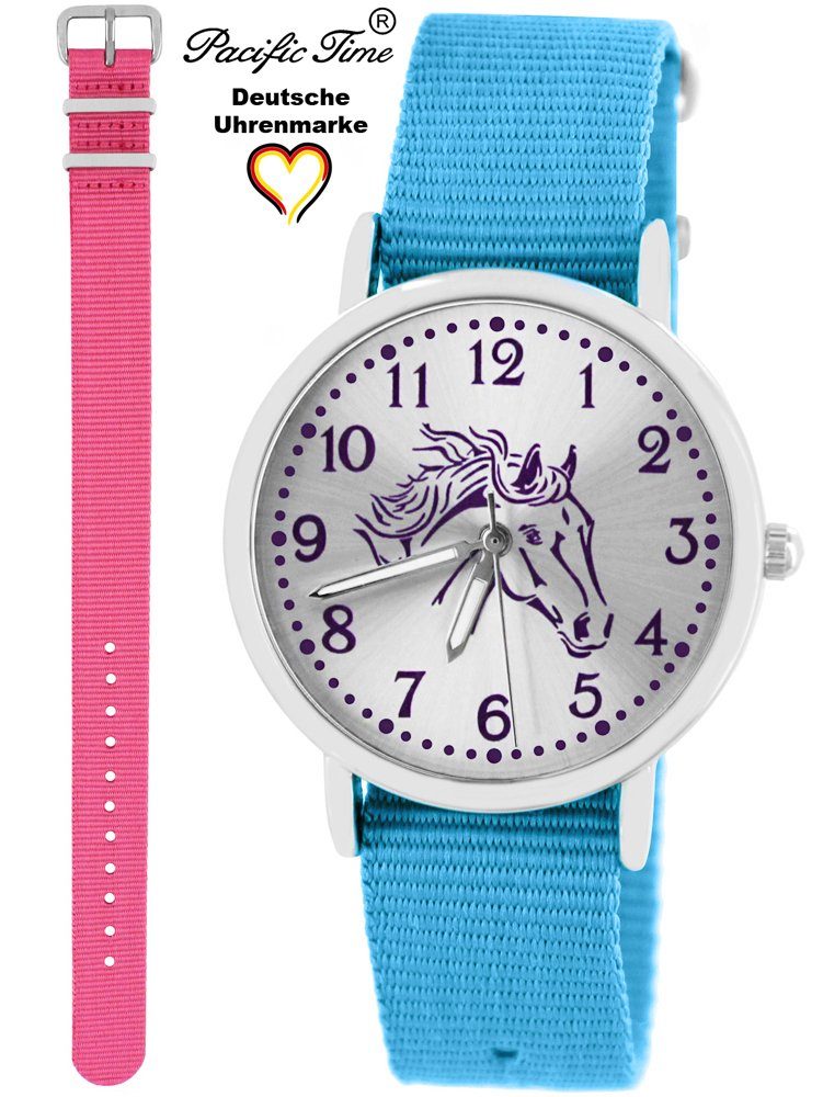 Pacific Time violett Wechselarmband, rosa - und Design Pferd Set Gratis Match Quarzuhr Armbanduhr Kinder Versand hellblau und Mix