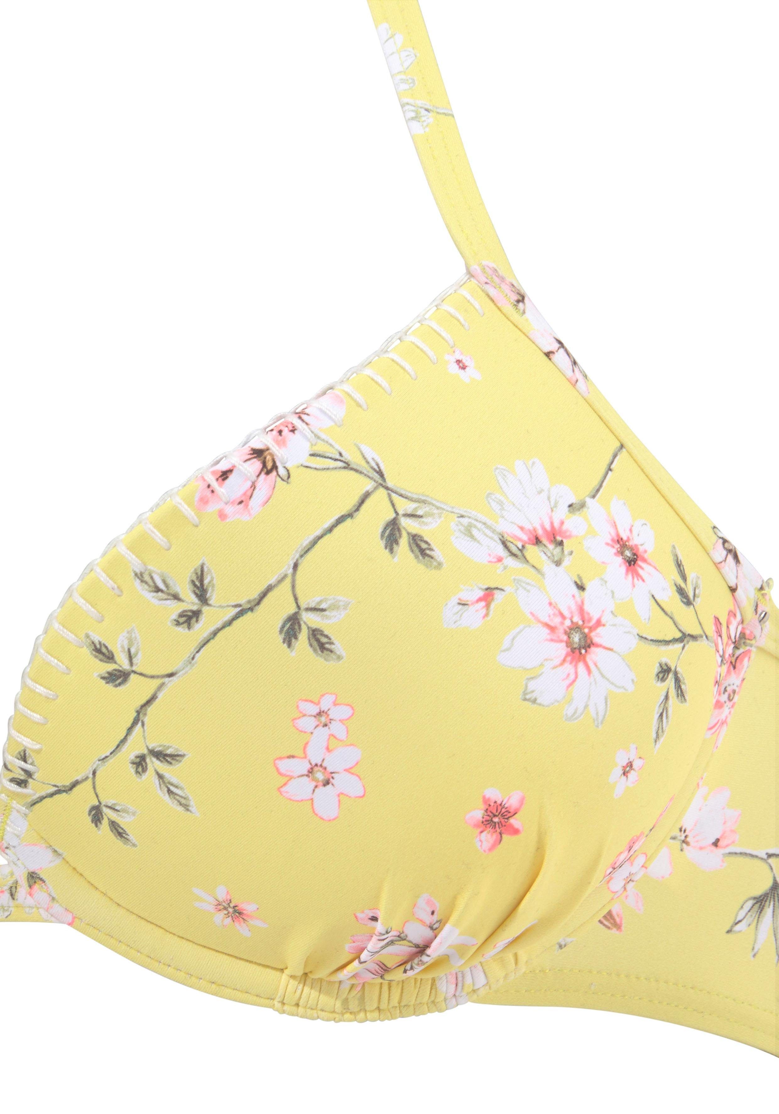 Sunseeker Häkelkante gelb-bedruckt Push-Up-Bikini-Top Ditsy, mit