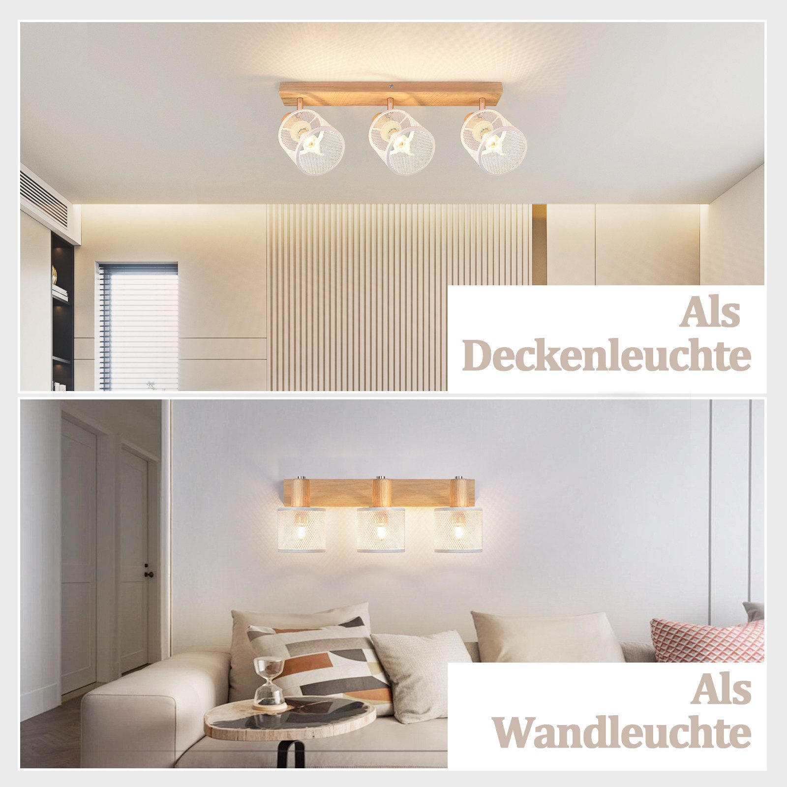 ZMH Deckenstrahler Wohnzimmer 3 Flammig Schwenkbar 350° E14 Deckenleuchte Schlafzimmer, Elegante Schlichtheit, ohne Leuchtmittel, Moderne Ästhetik mit industrieller Note