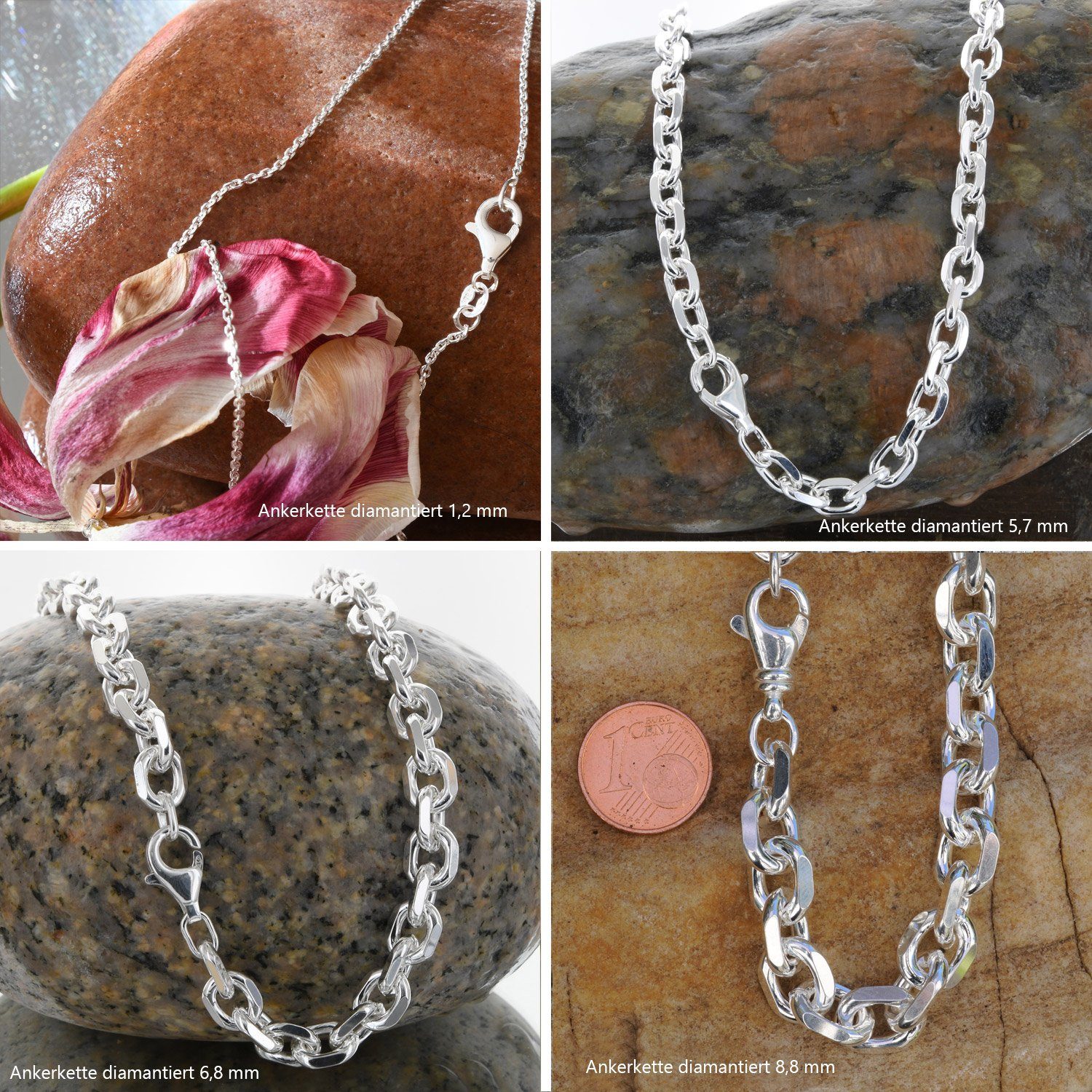HOPLO Silberkette Ankerkette diamantiert Länge 50cm günstig online kaufen